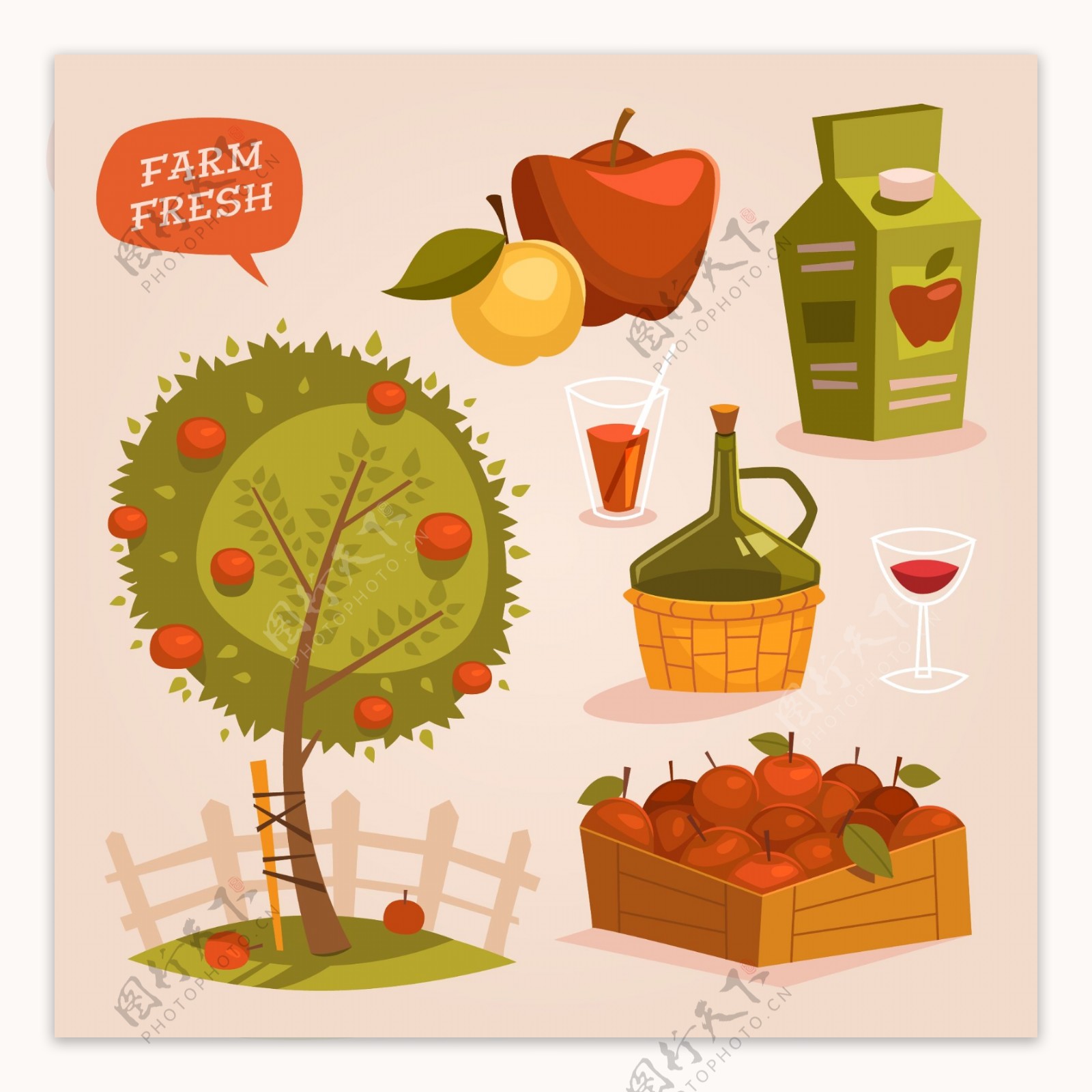 果树和果制品插画