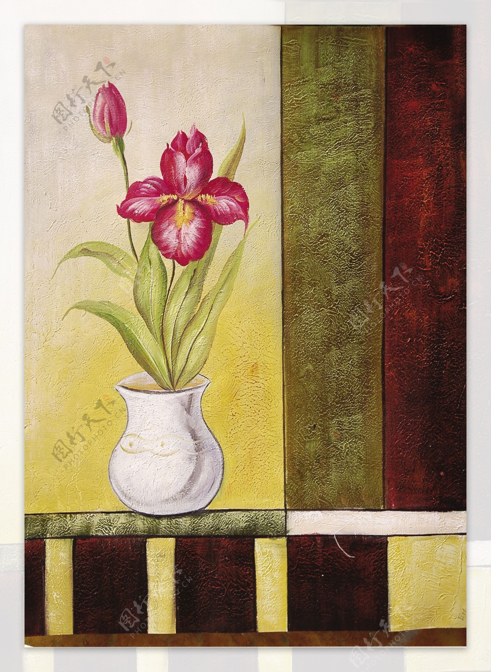 植物花朵花瓶油画