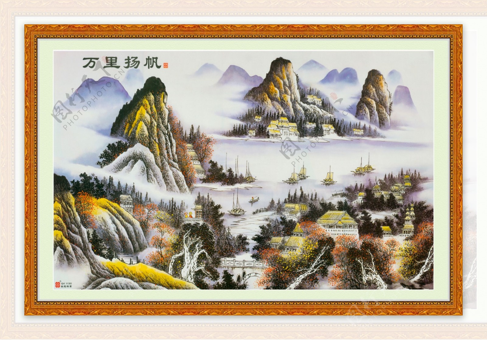 山水风景画中堂画分层插画PSD格式0075