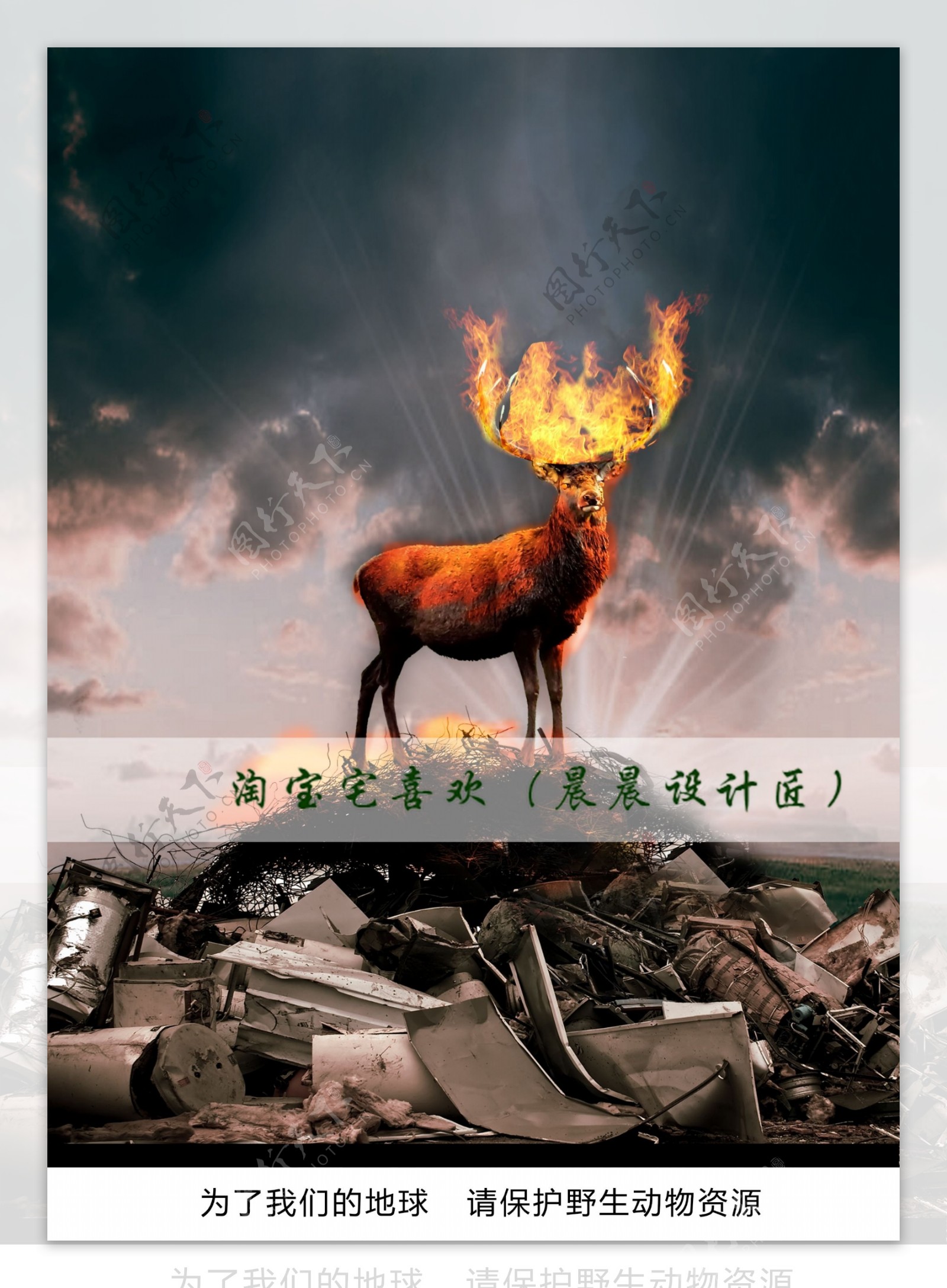 环保爱护野生动物创意海报