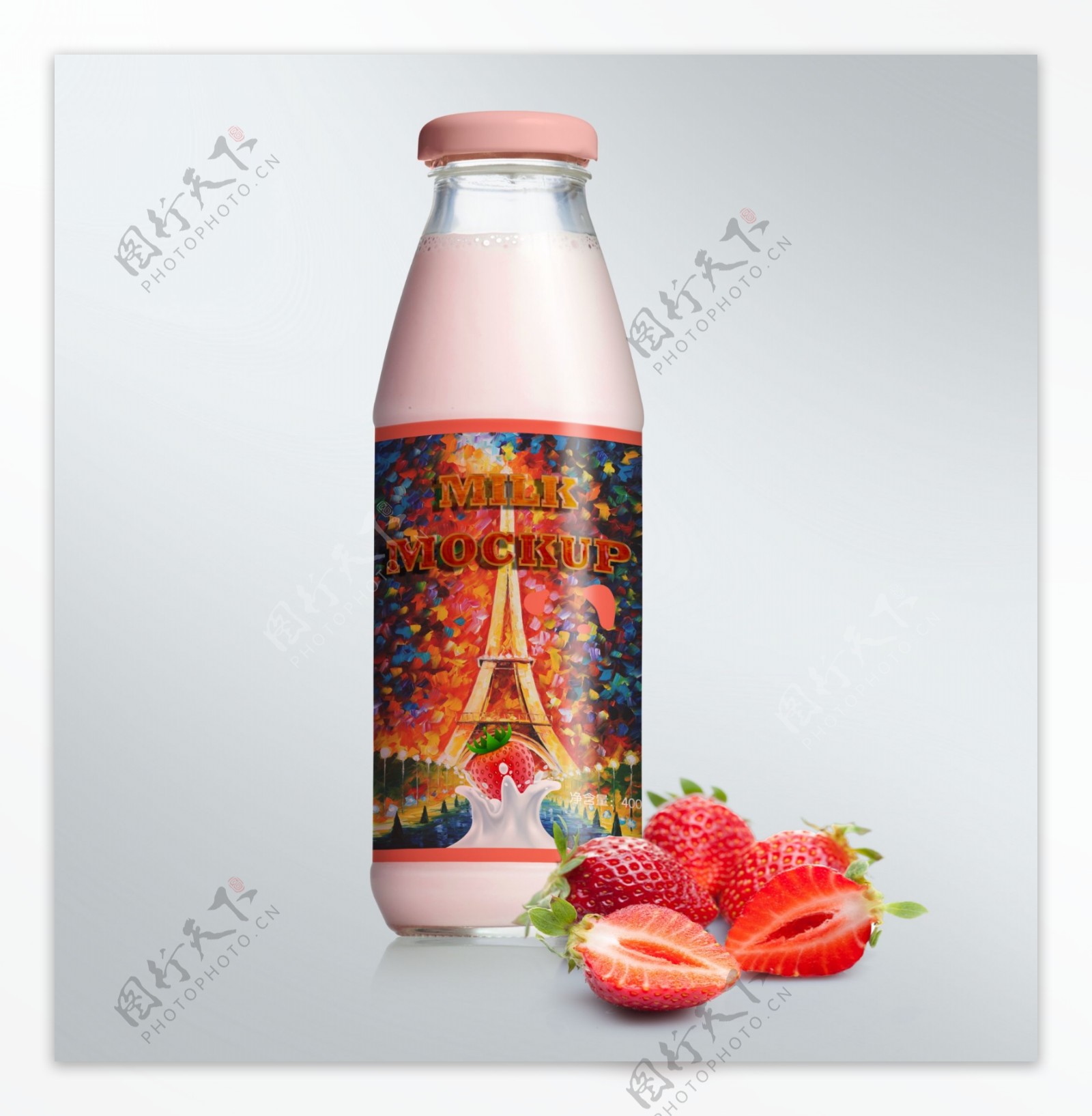 牛奶草莓瓶贴包装设计