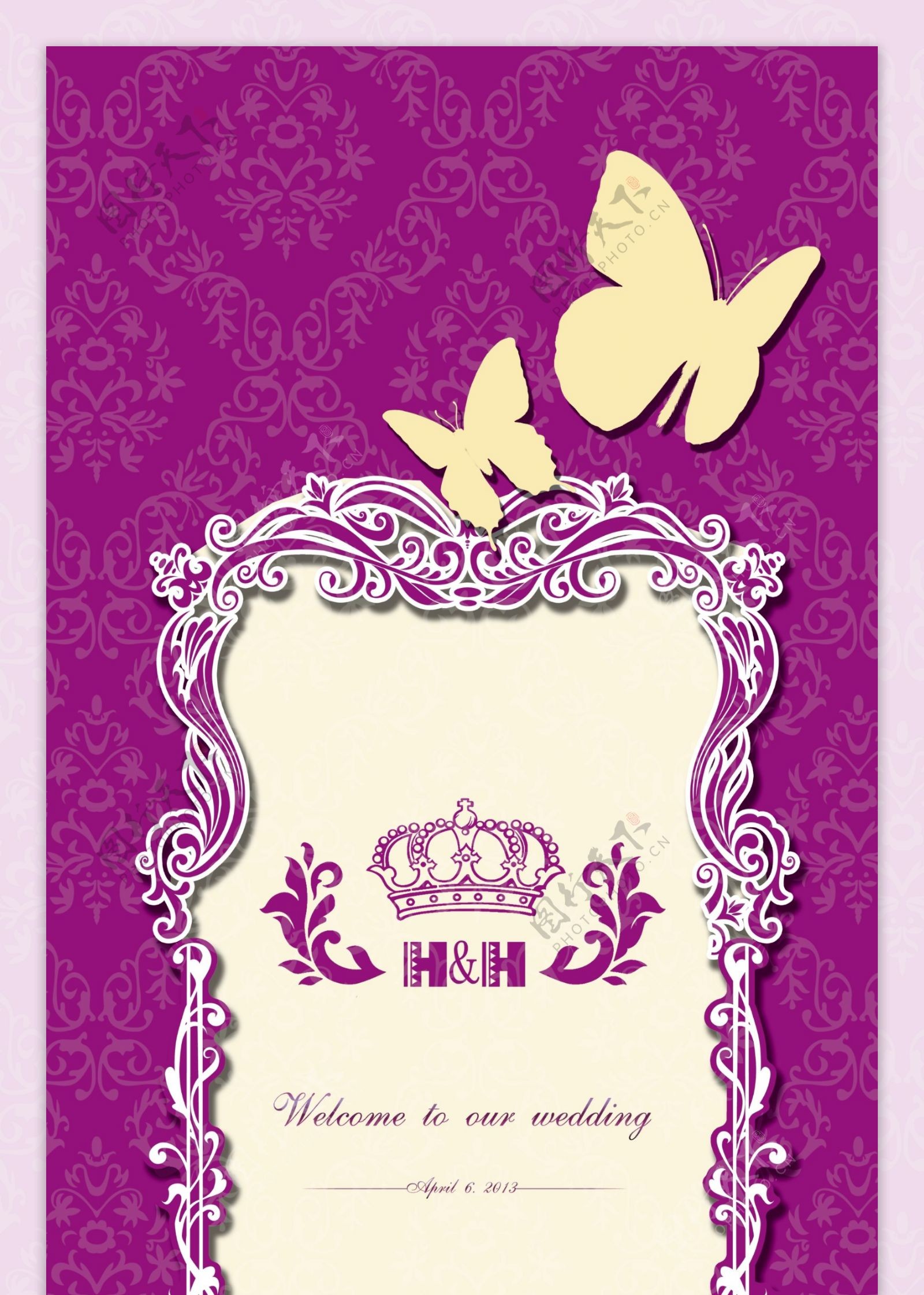 紫色浪漫婚礼舞台喷绘背景设计
