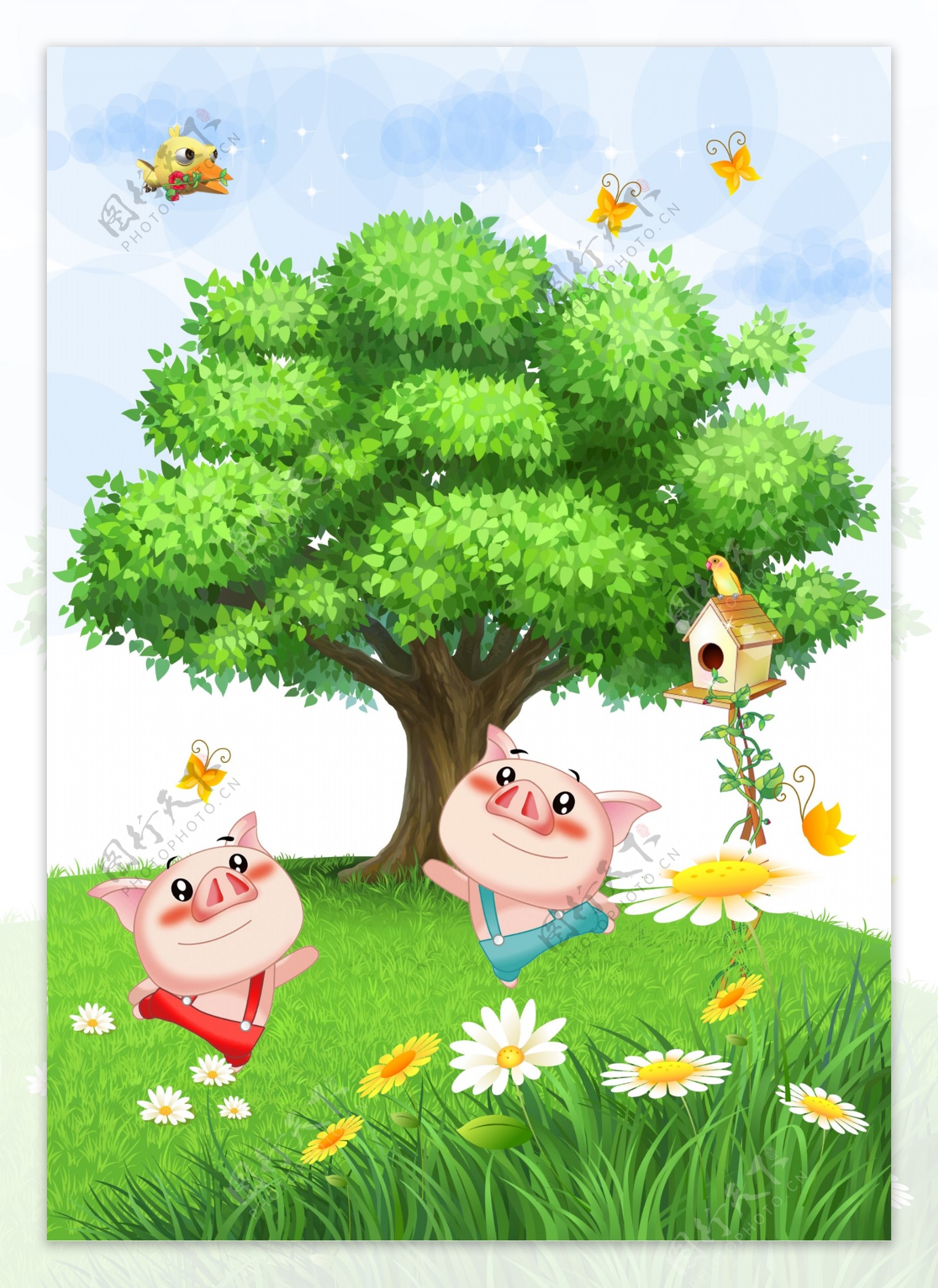 青草地卡通猪