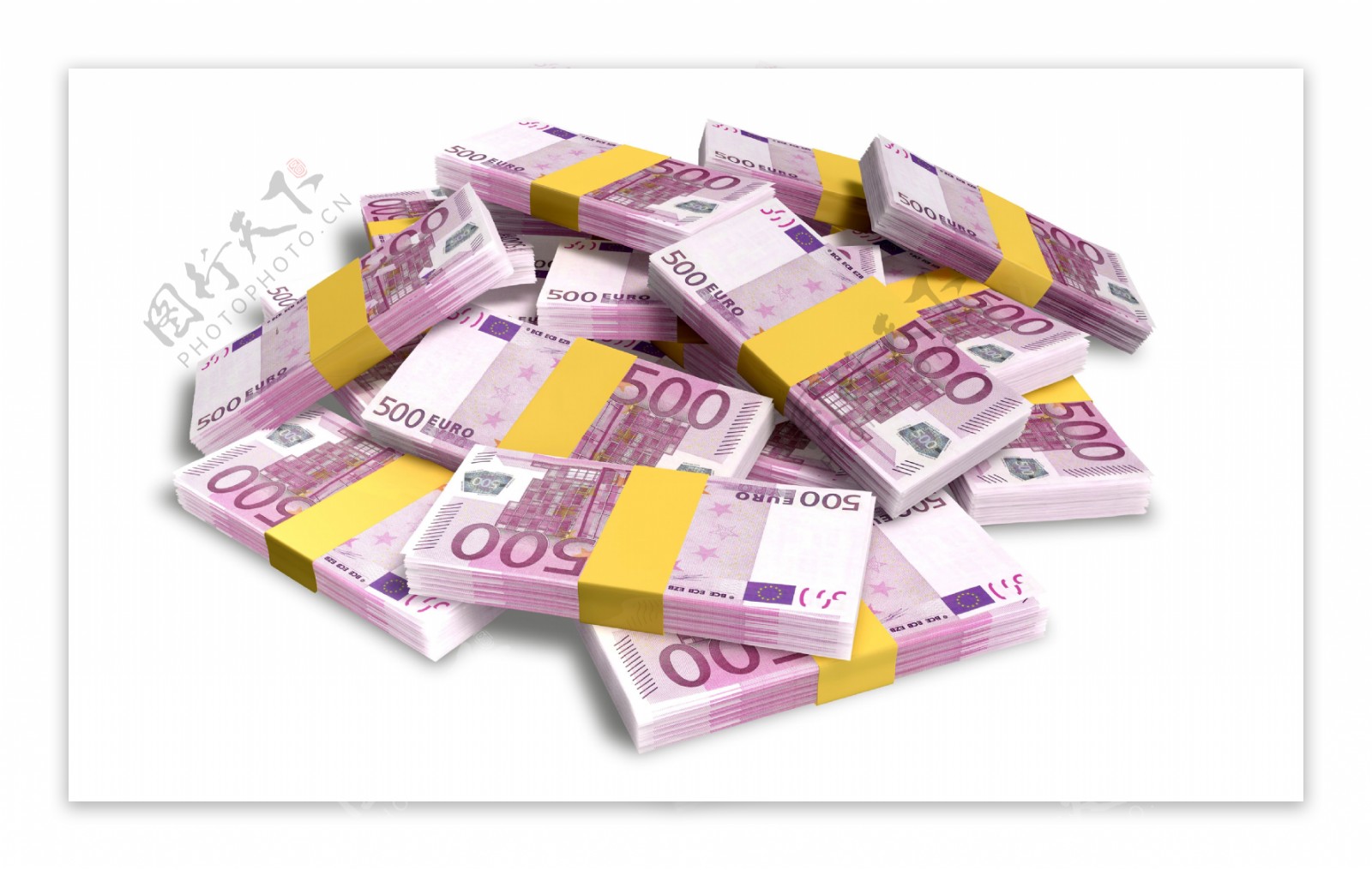 整捆堆放的500面值欧元现金图片