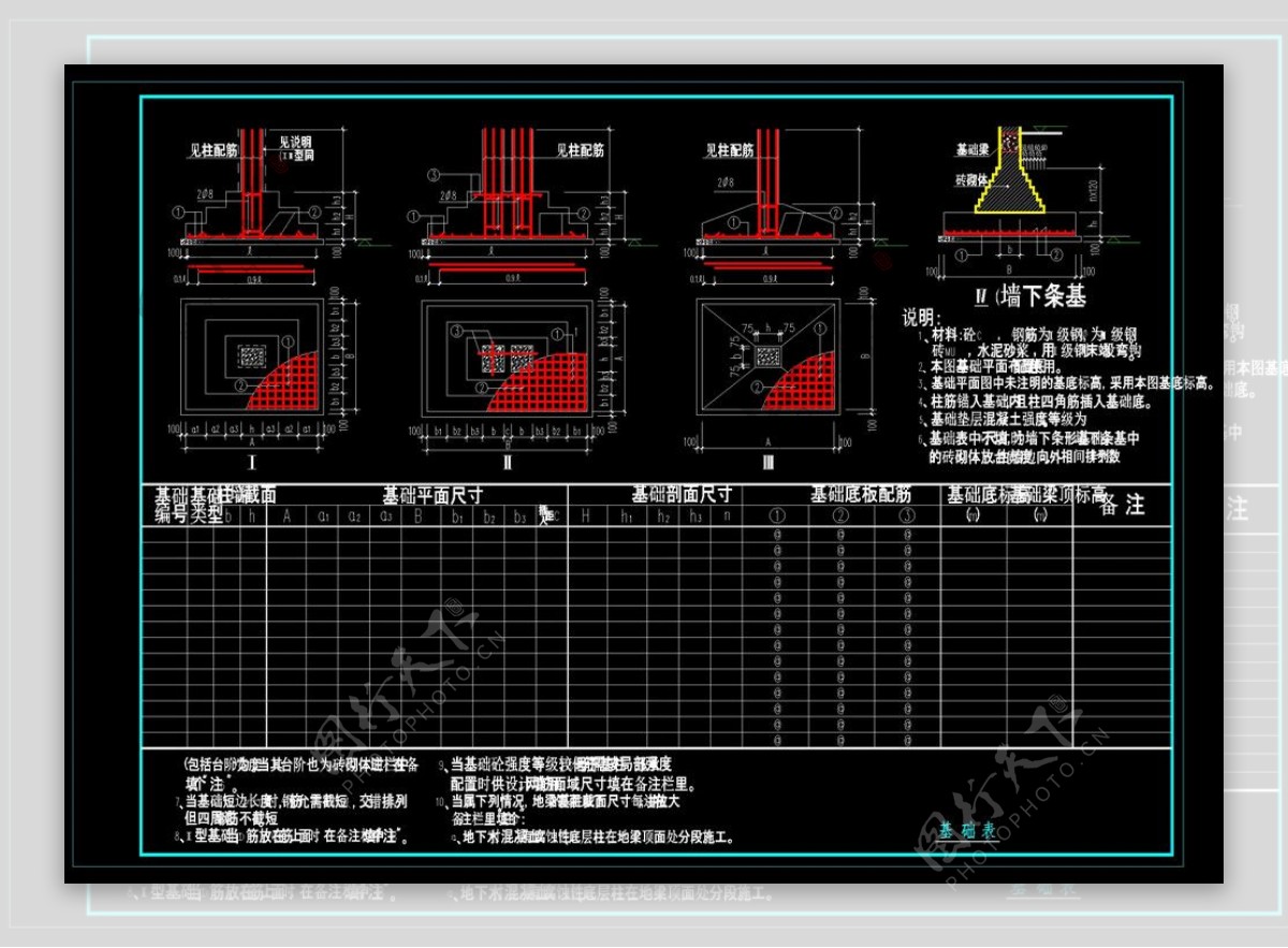 基础表cad图纸