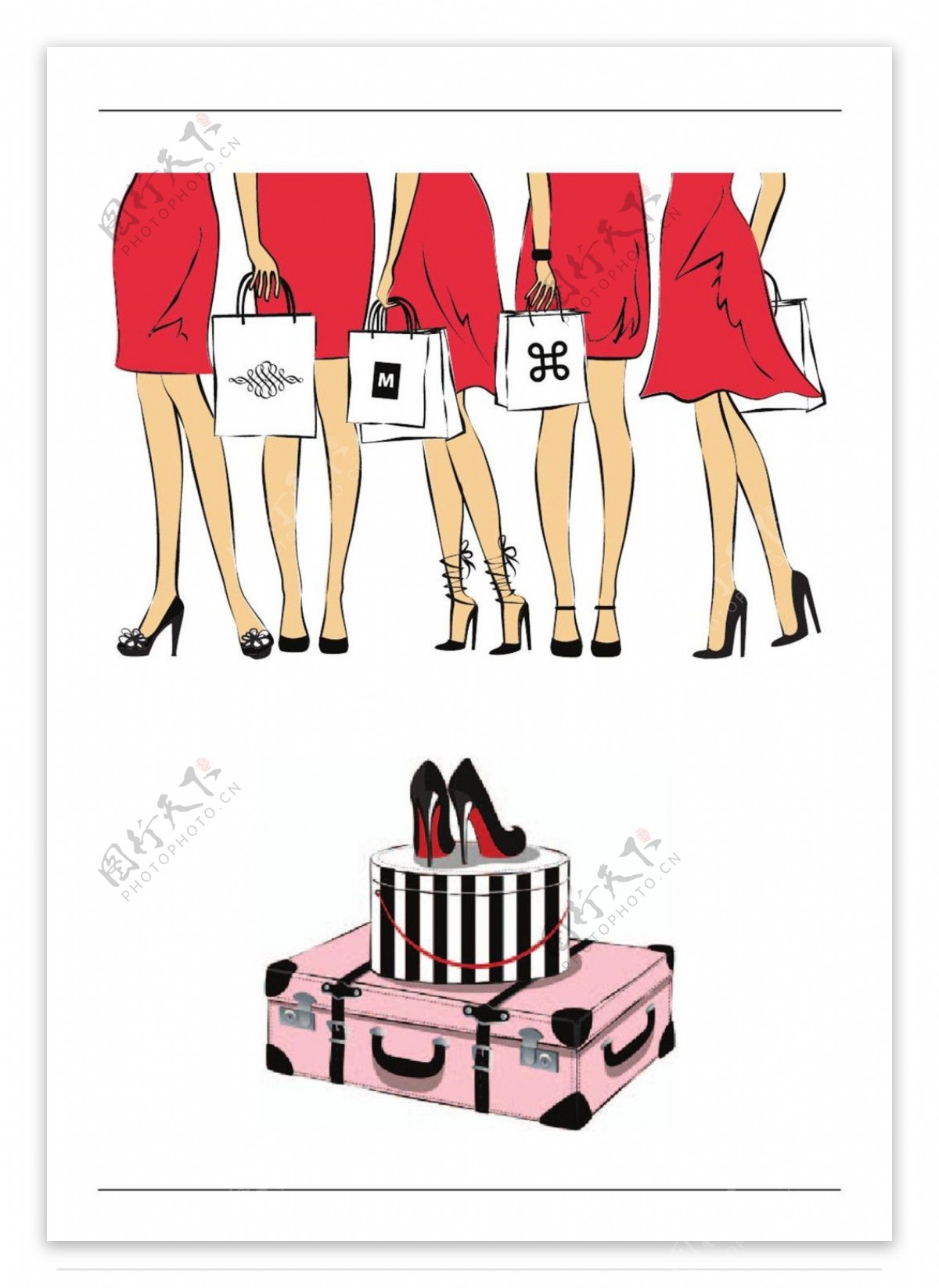 红色短裙高跟鞋设计图