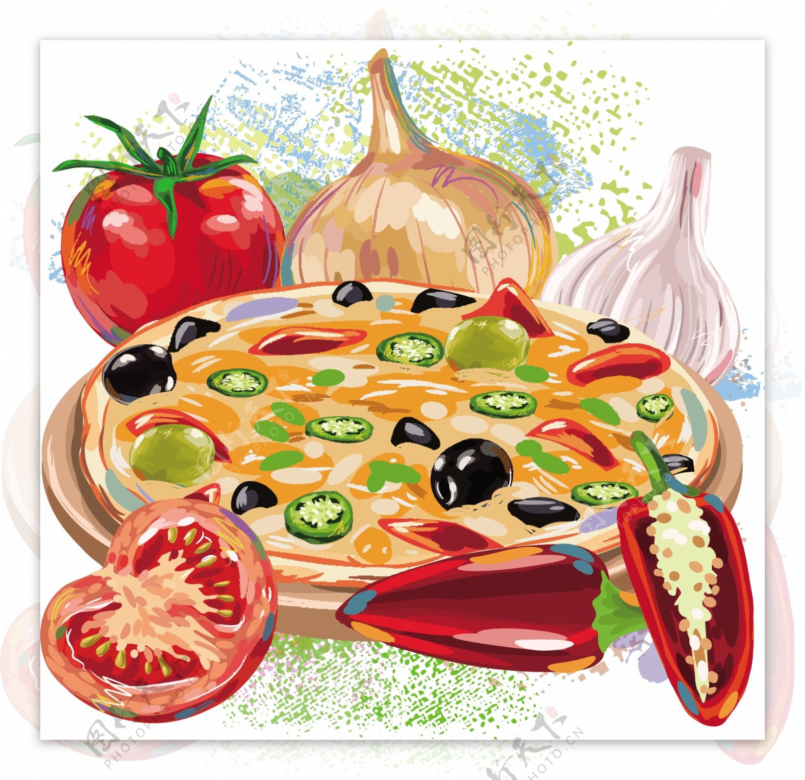 蔬菜和披萨图片