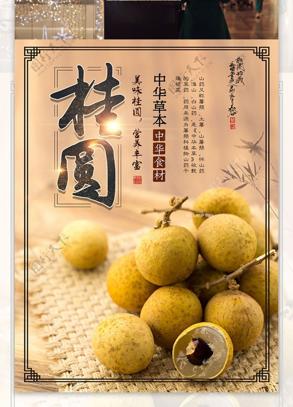 桂圆龙眼中华美食中国风传统宣传海报