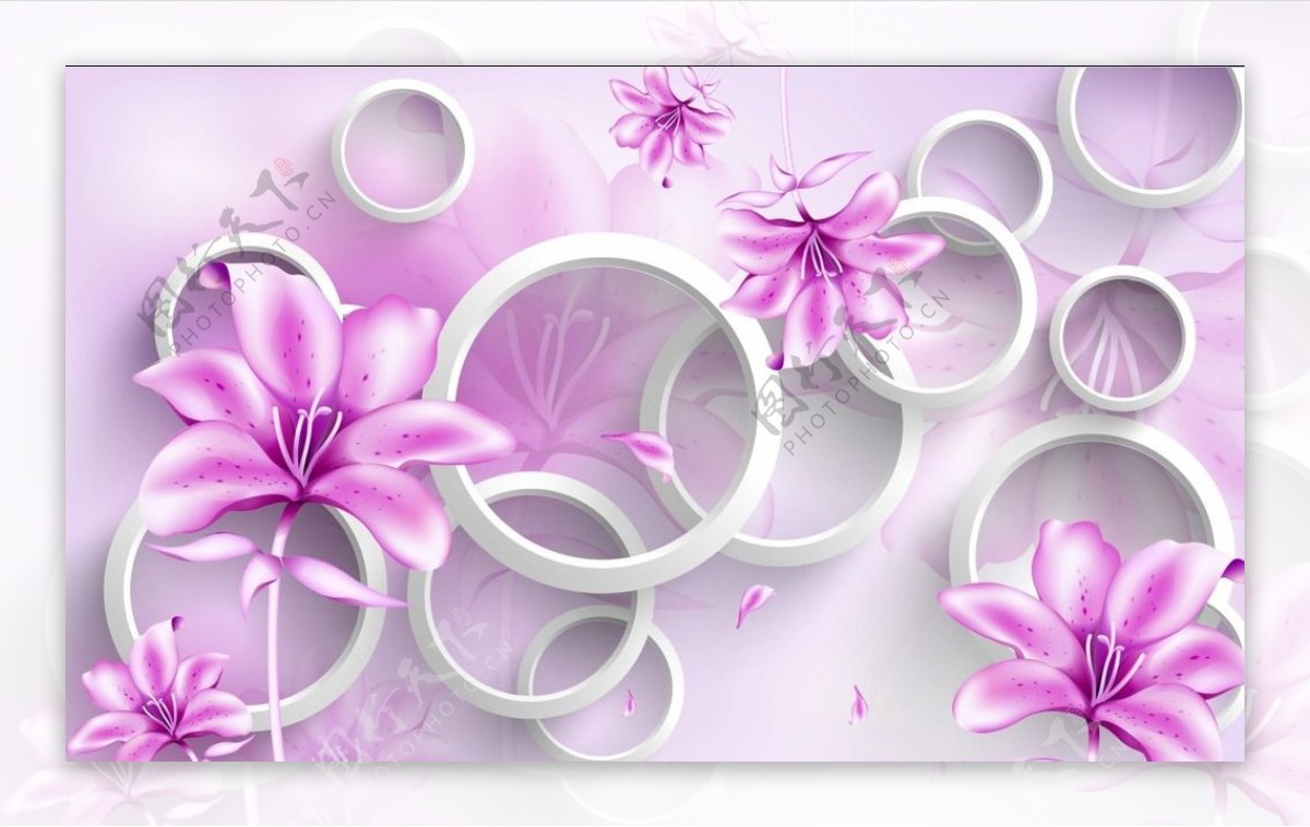 抽象粉色花朵3D电视背景墙