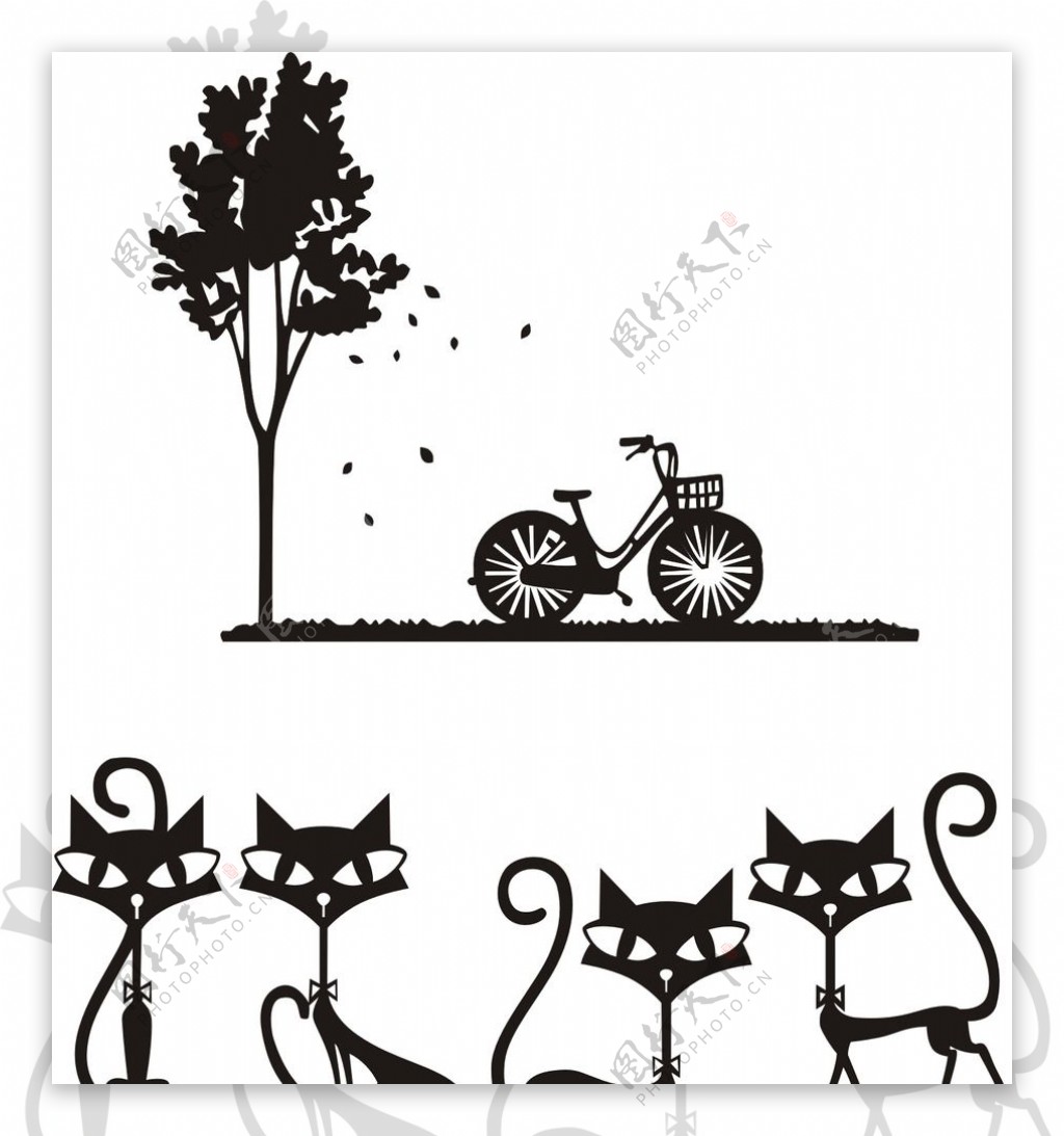 黑猫树木自行车