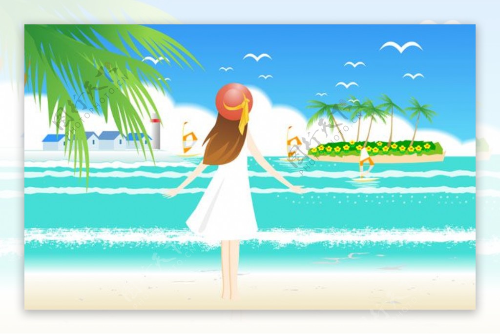 海边上吹风的小女孩flash动画