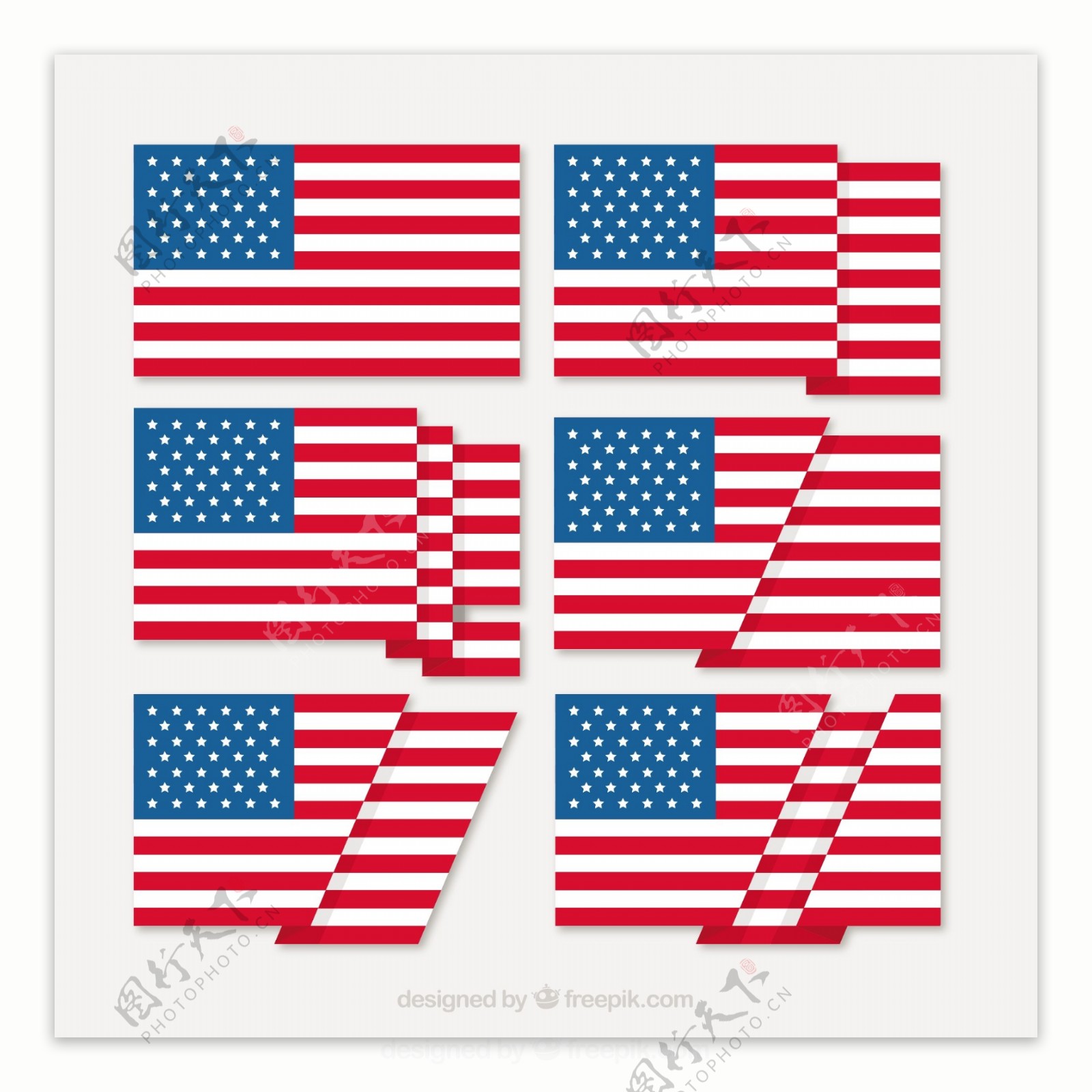 六种不同设计的美国国旗
