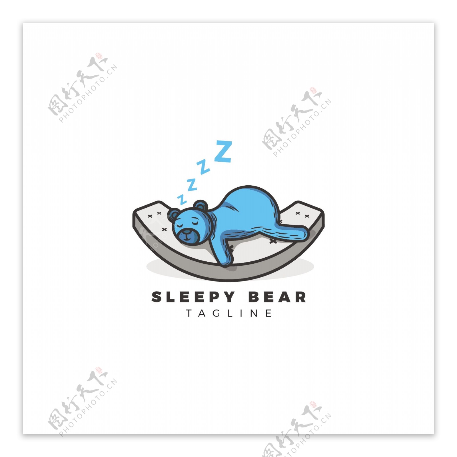 睡觉的蓝色熊插图矢量素材