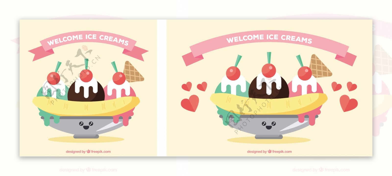 冰淇淋甜点插图平面设计背景