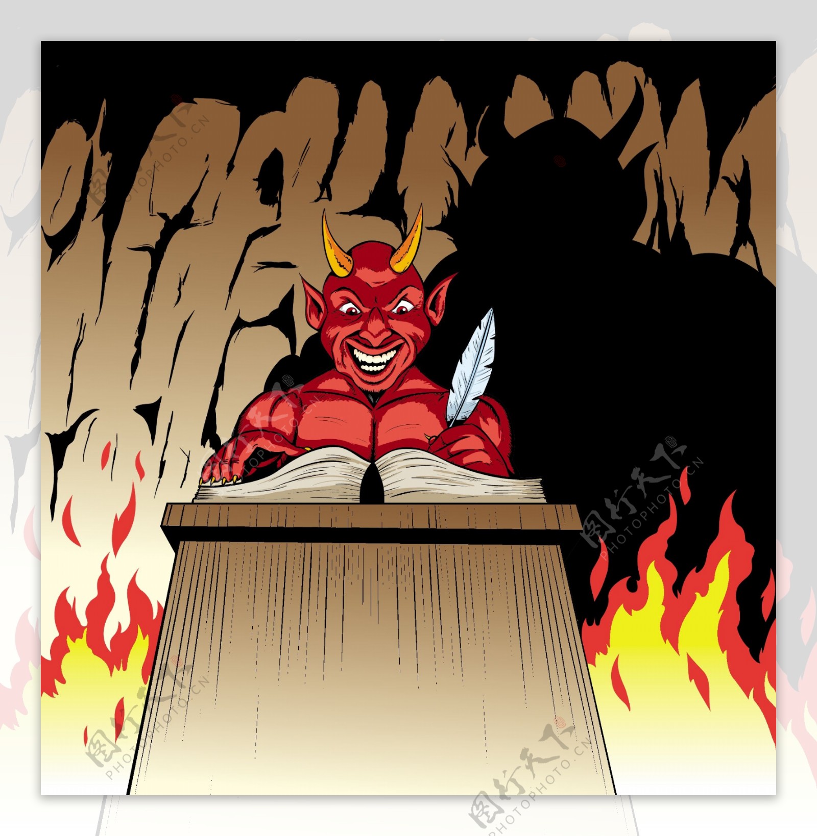 卡通魔鬼与火焰