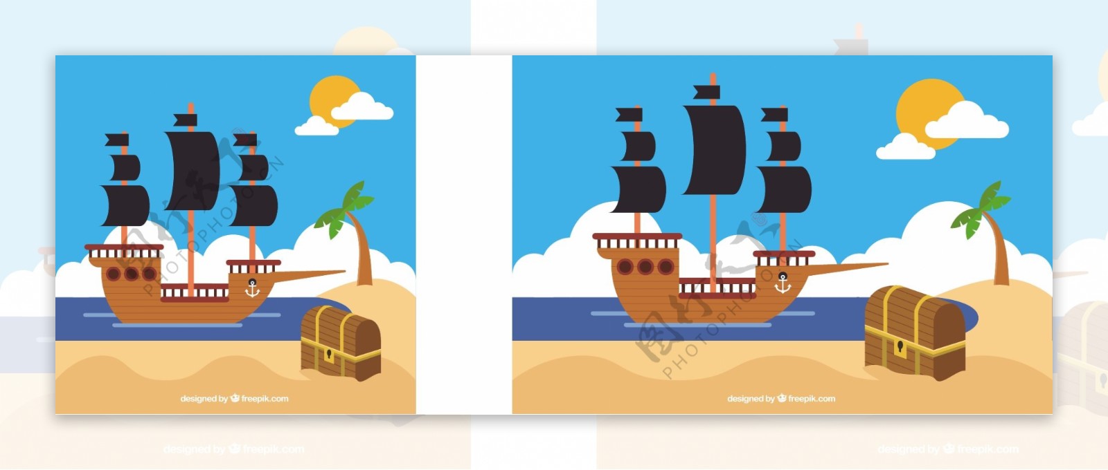 宝箱海盗船平面设计背景