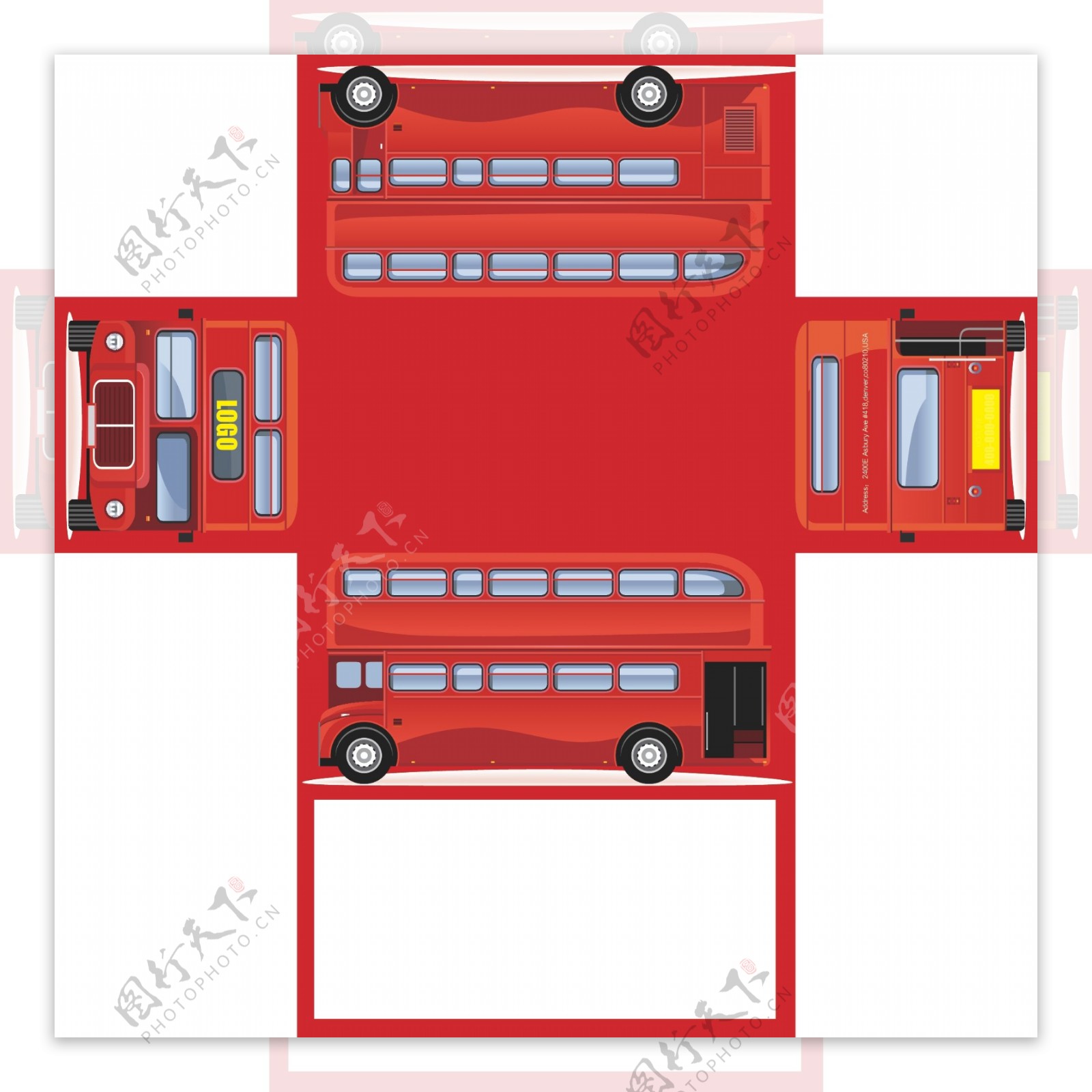 创意矢量卡通伦敦双层巴士抽纸盒