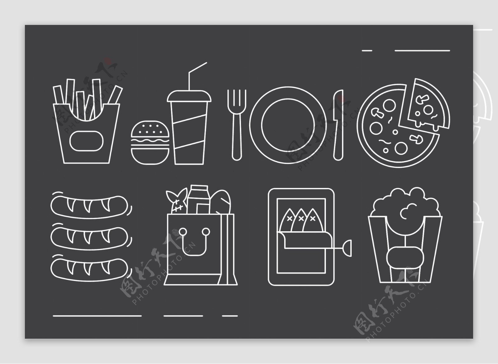 线性手绘快餐美食图标
