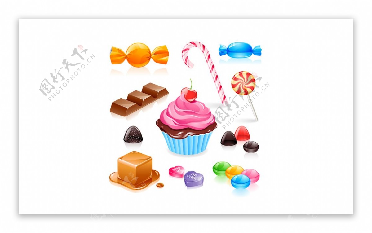 彩色糖果和蛋糕的矢量图标
