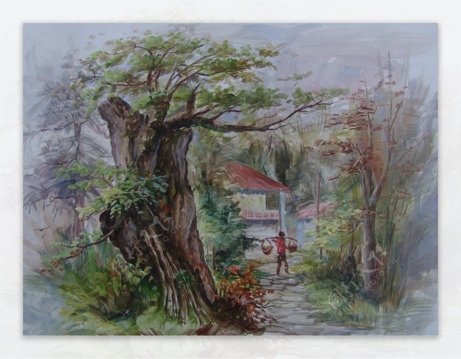 山村风景油画图片