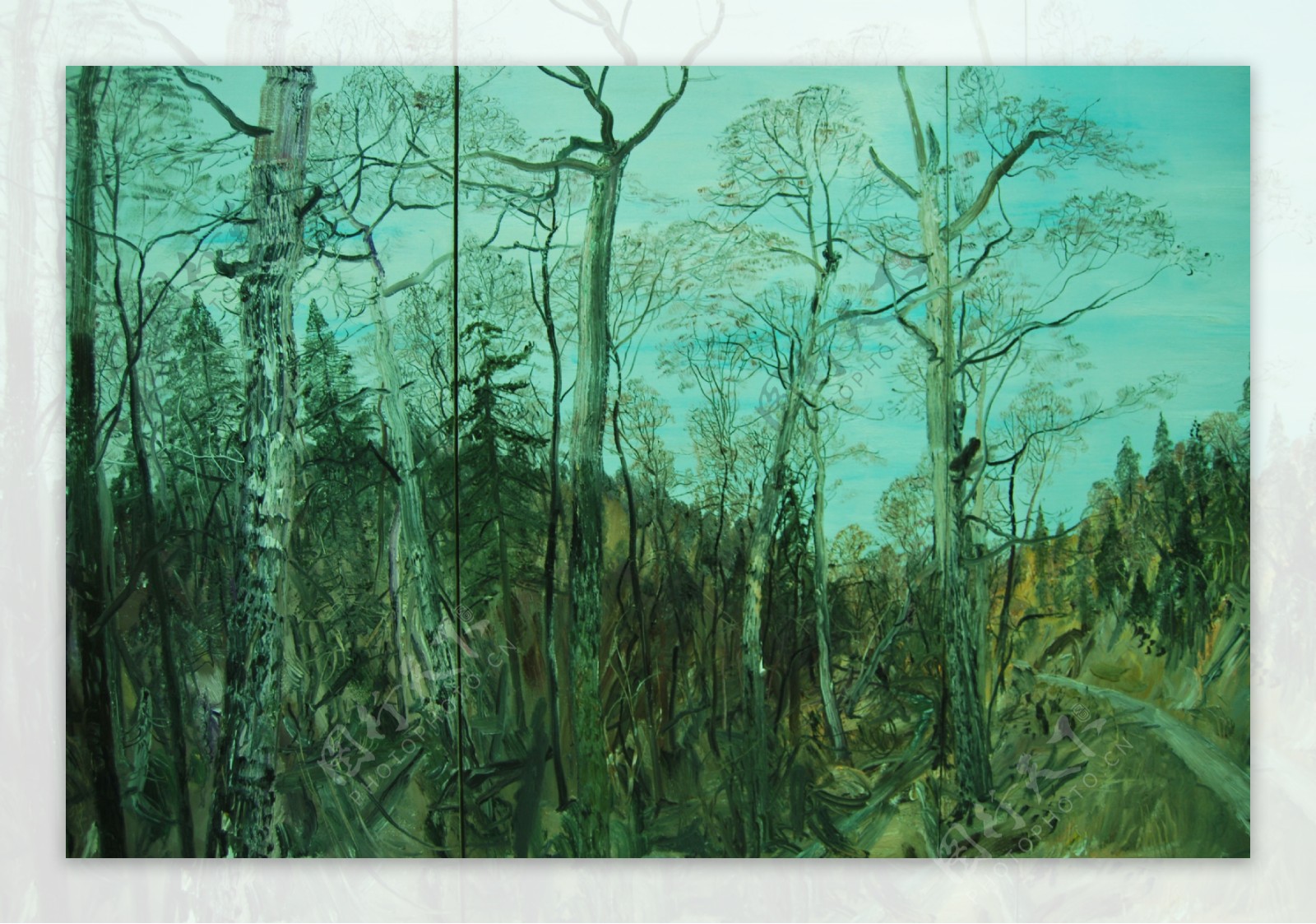 枯萎的树林油画图片