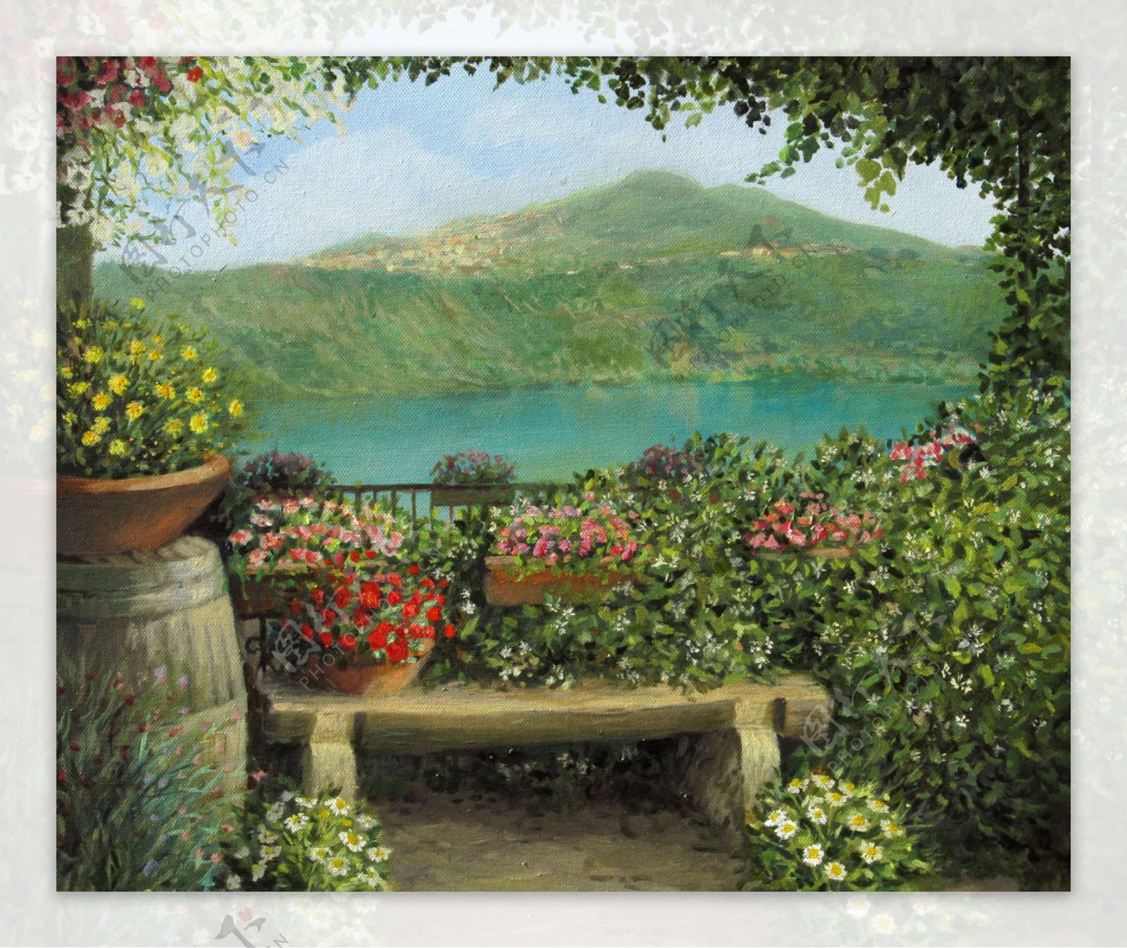 花园风景油画写生图片