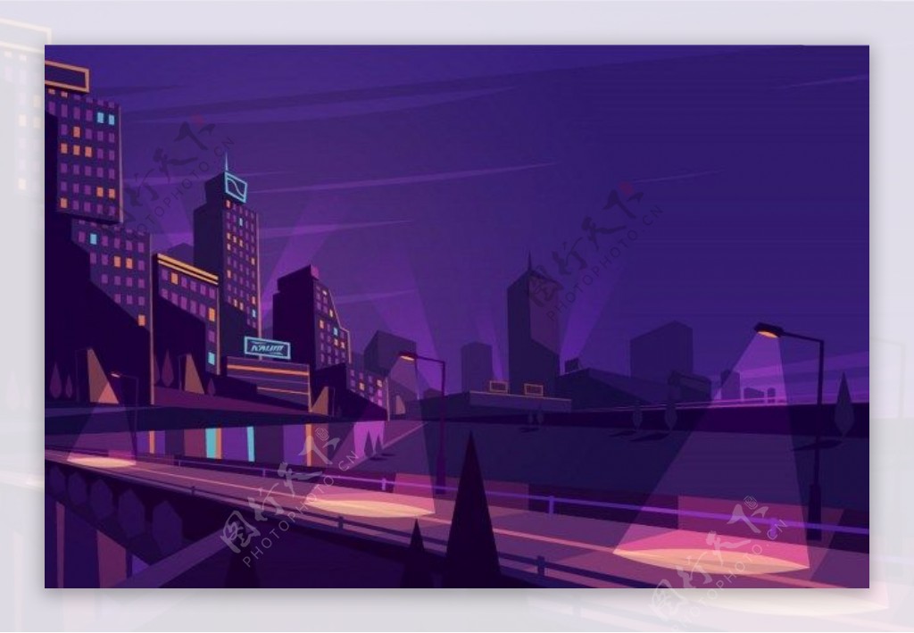 紫色城市高楼背景图