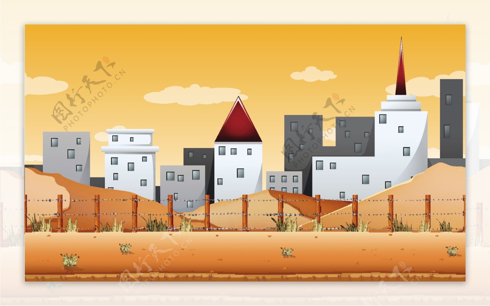 白色建筑物沙漠场景背景插图