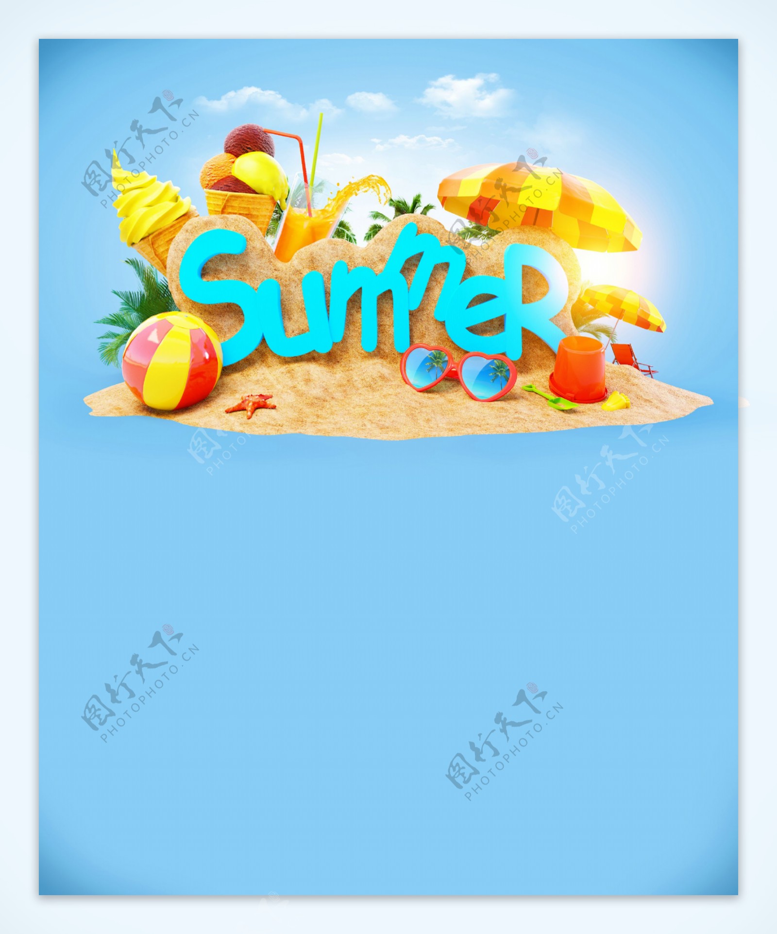 蓝色沙滩度假海报背景图片