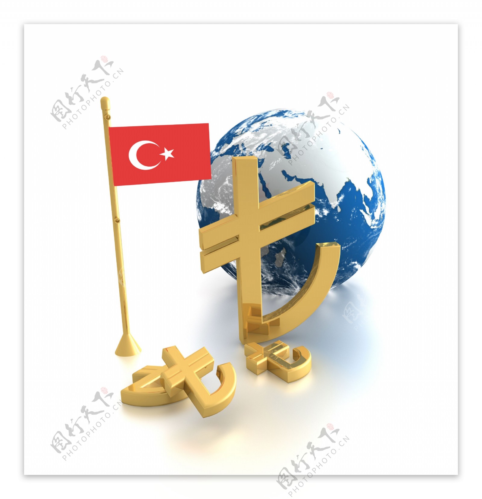 土耳其国旗与地球图片