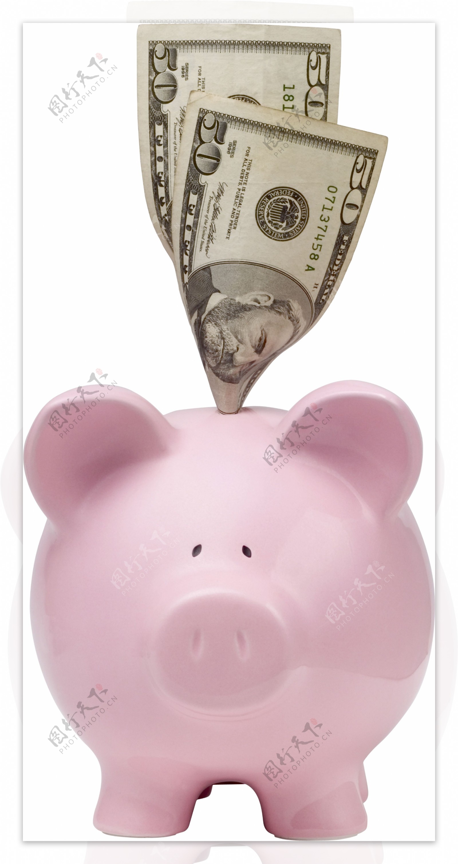金钱和粉色储钱猪图片