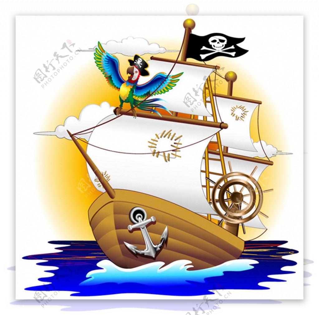 卡通海盗船插画