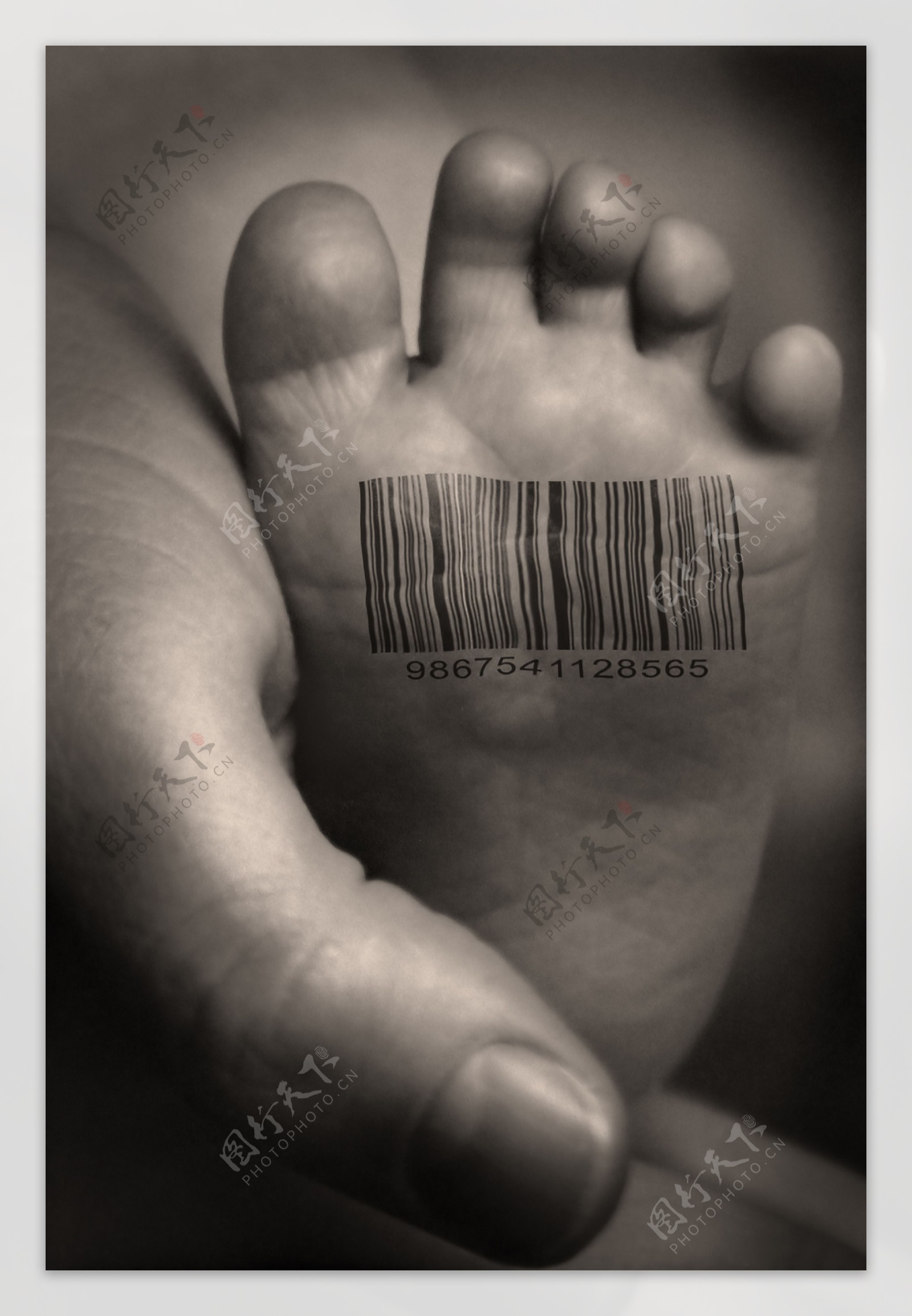 宝宝脚上的条形码图片