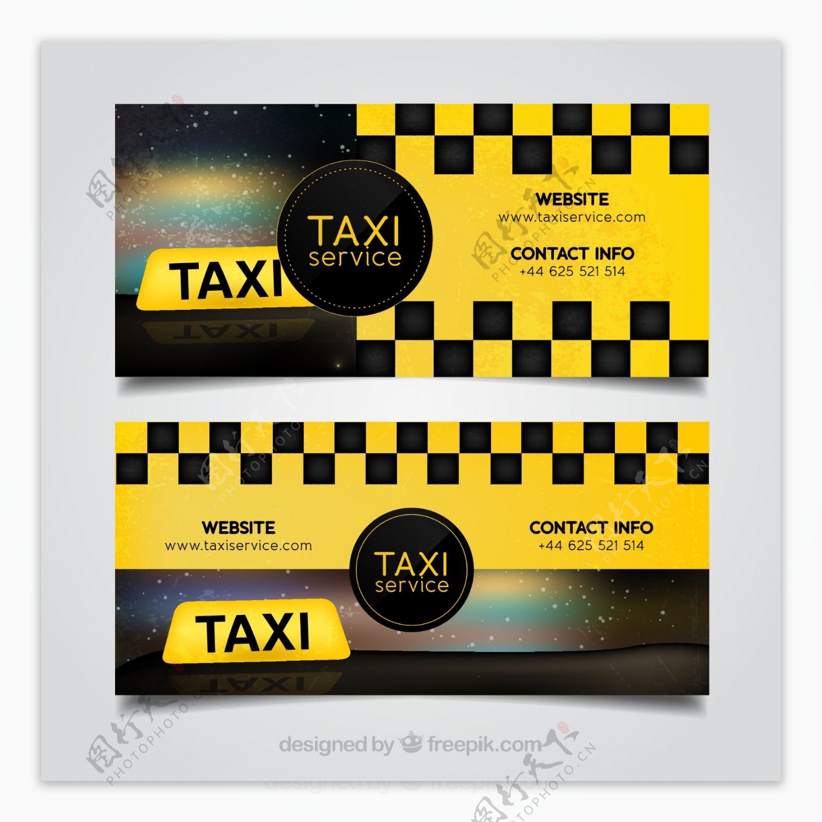 两个抽象的黄色出租车横幅包