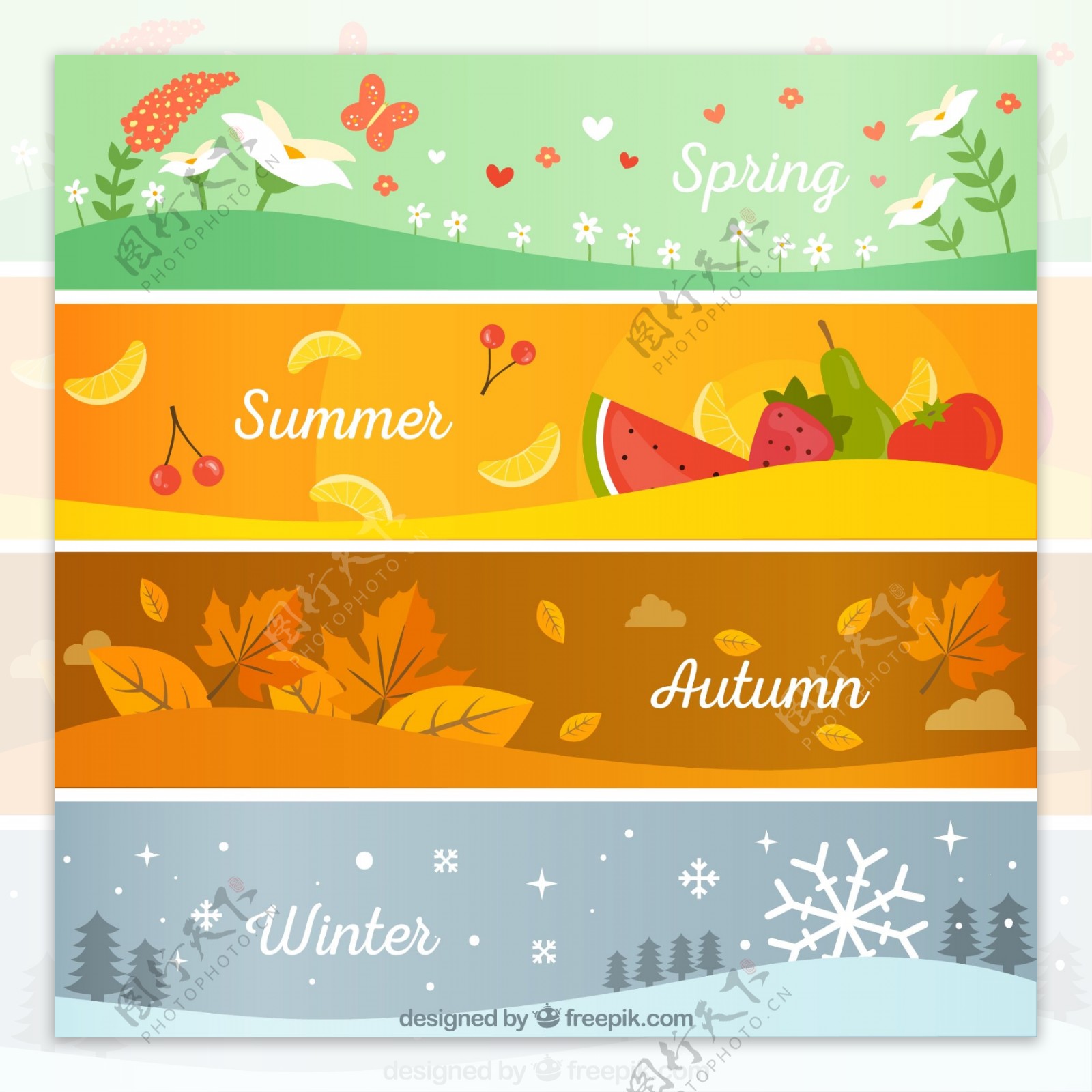 春夏秋冬卡通画图片素材-编号26421895-图行天下
