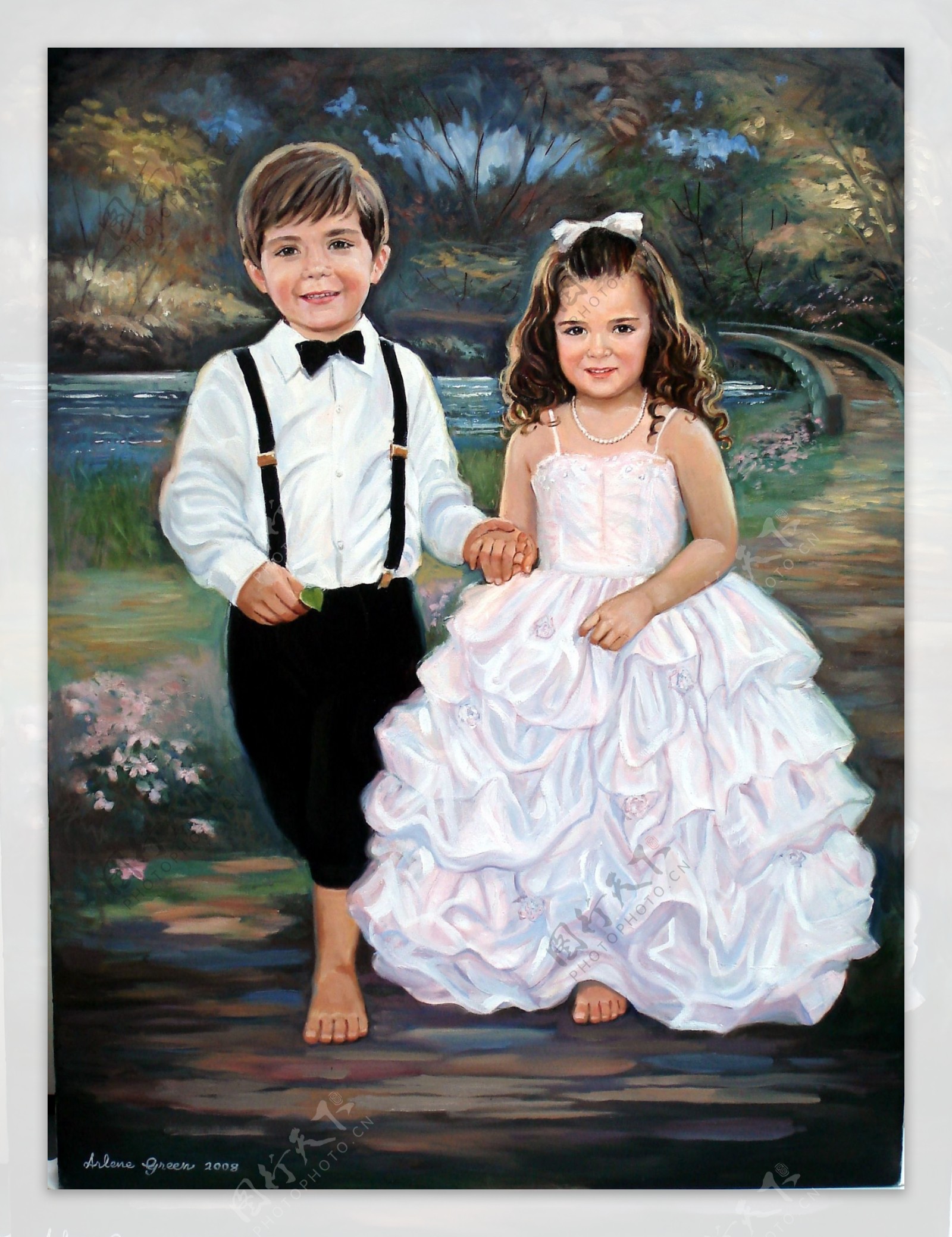 儿童新娘新郎油画图片