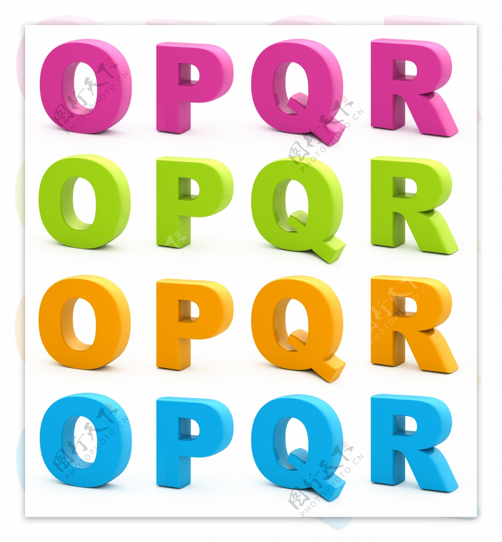 彩色立体OPQR字母图片