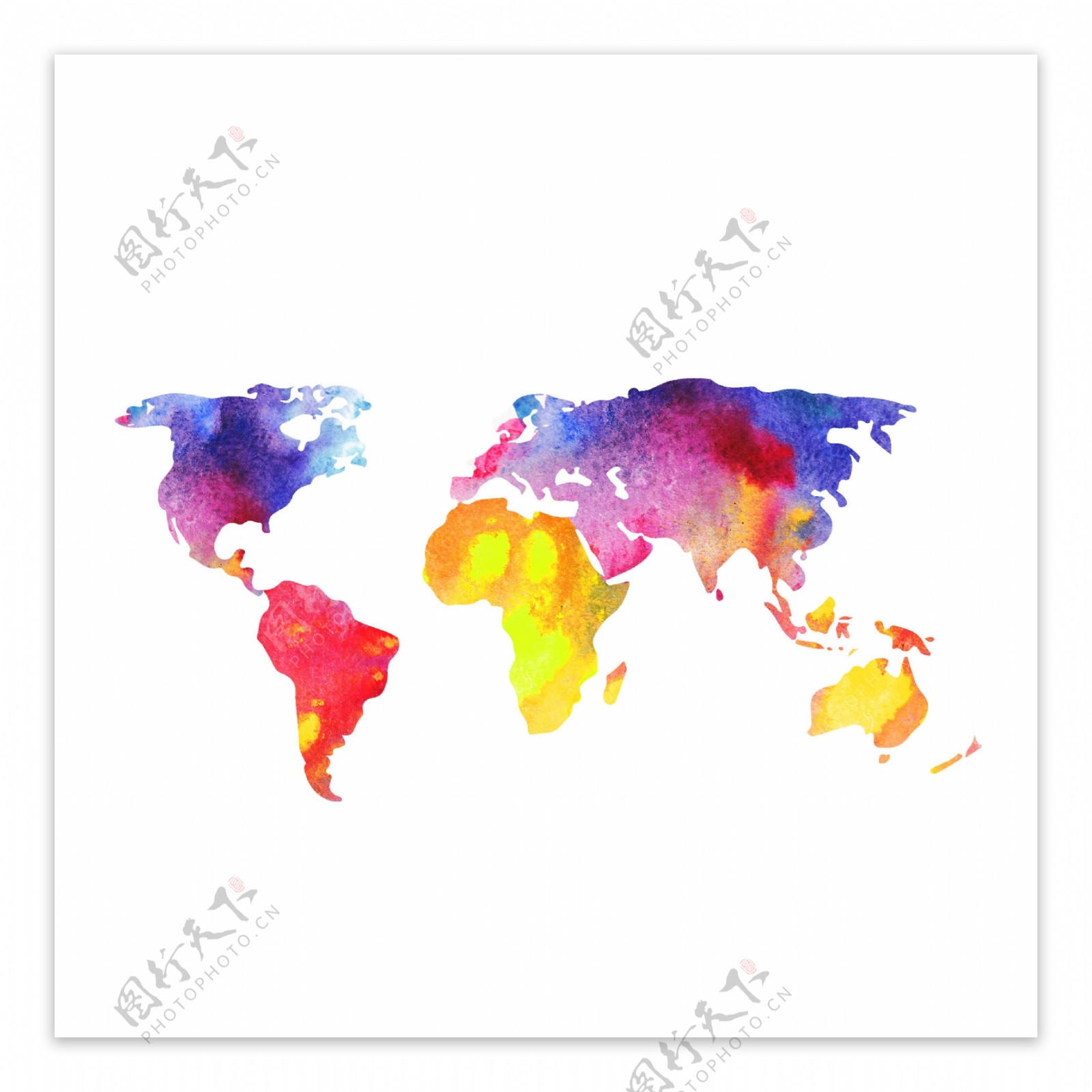 世界地图矢量画水彩画