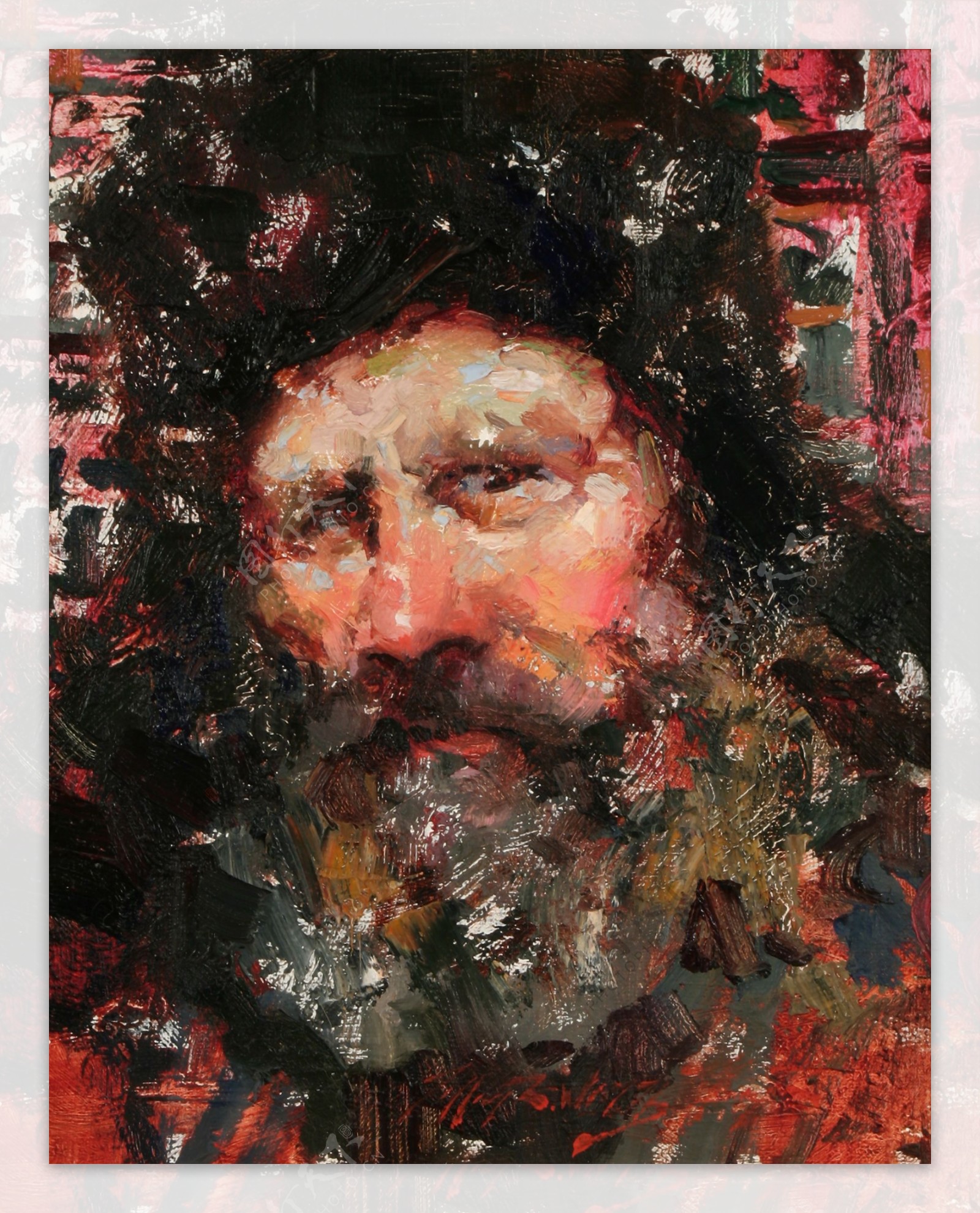 大胡子的外国男人油画图片
