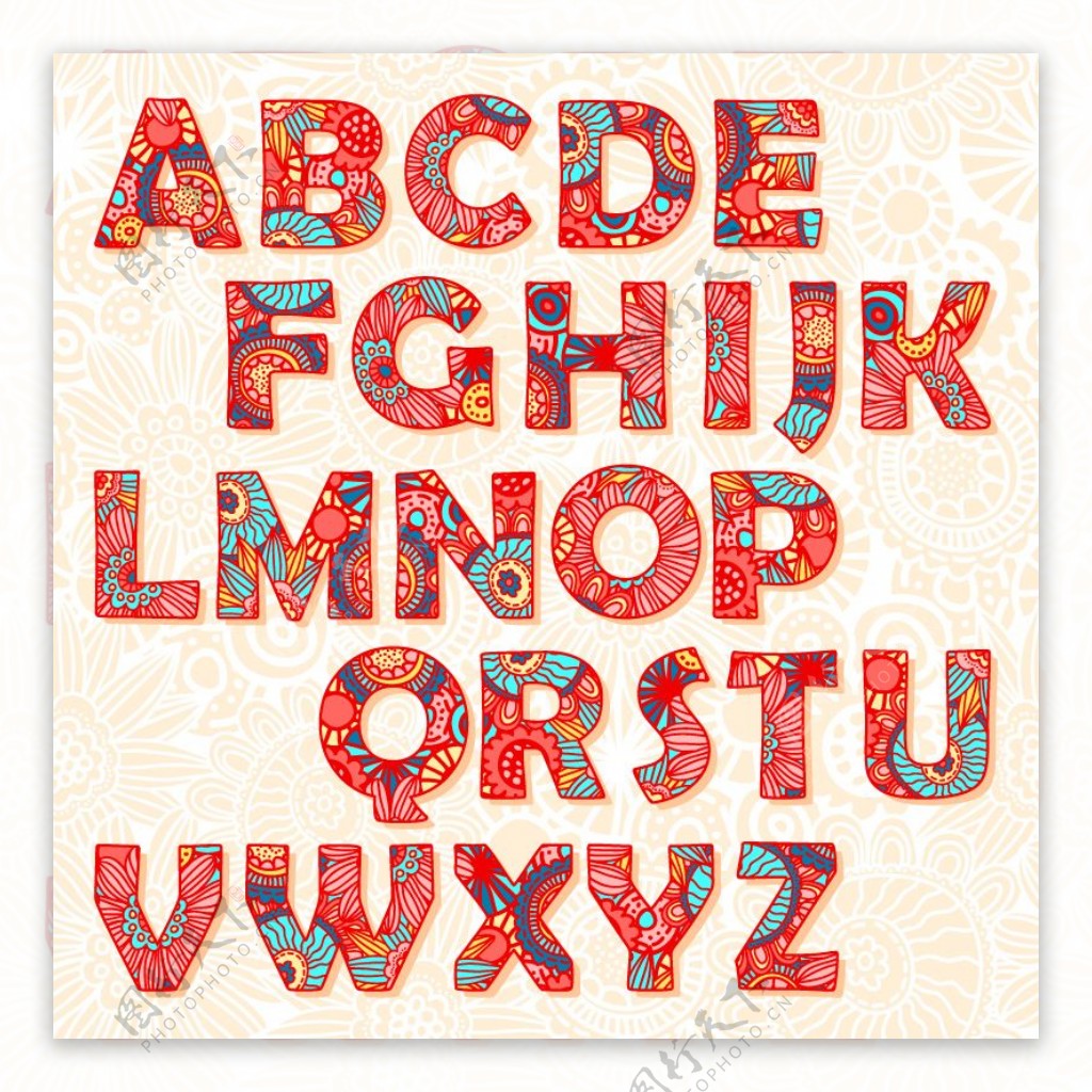 艺术字佩斯利花纹花纹英文字母字母古典复古