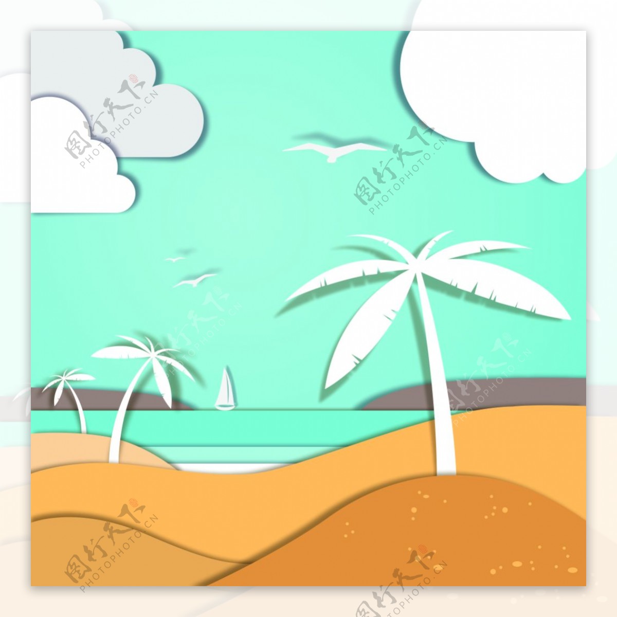 沙滩椰子树剪贴画矢量
