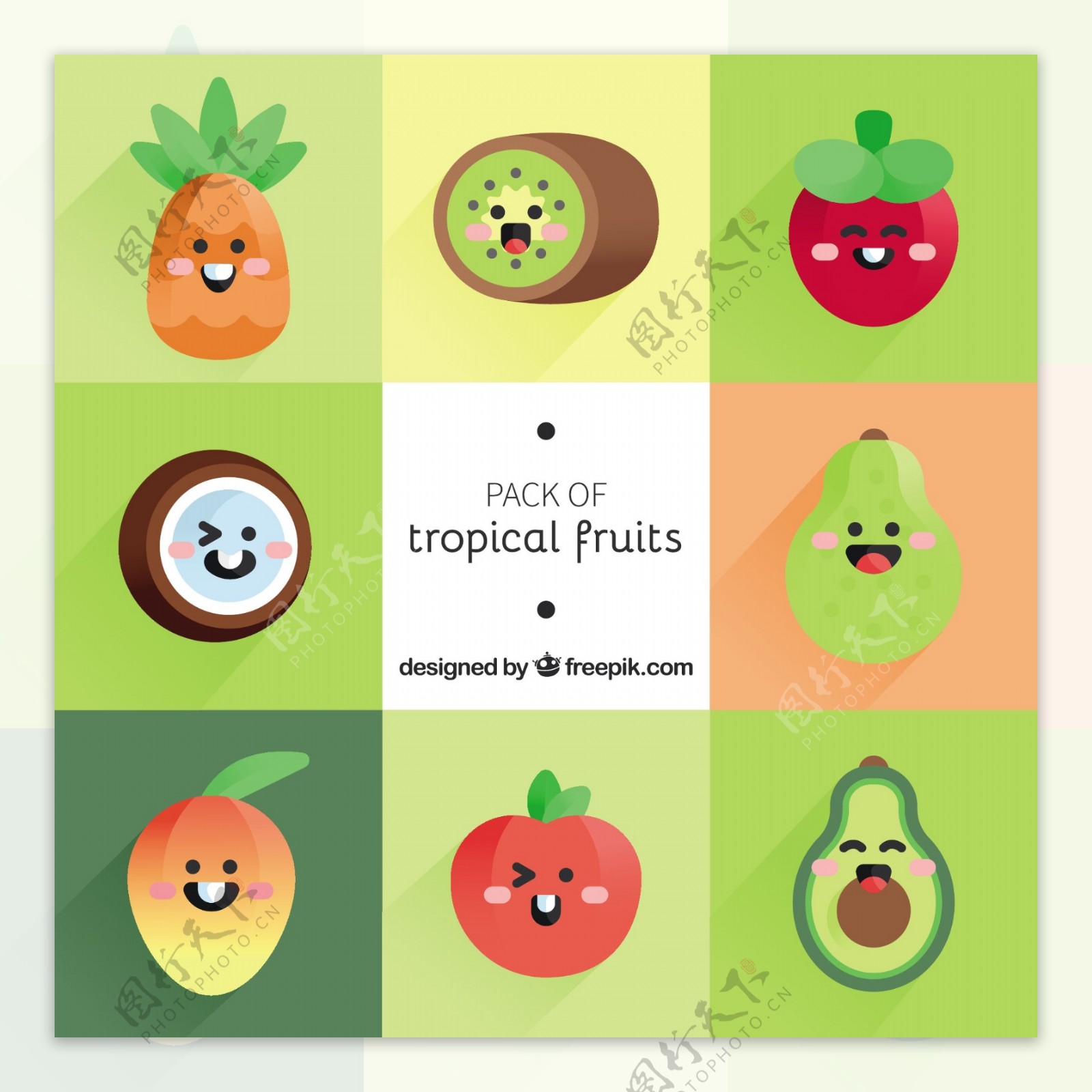 热带水果人物表情图标集合