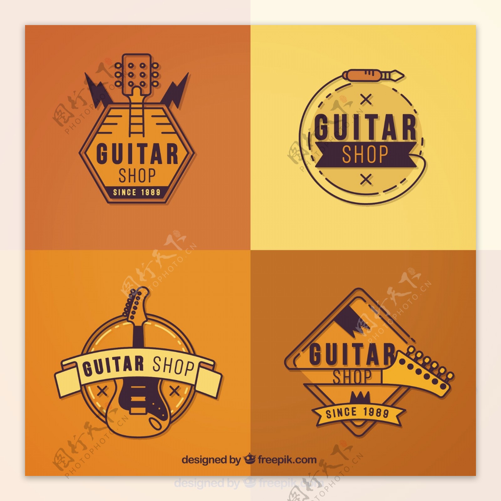 橙色调吉他标志图标设计素材