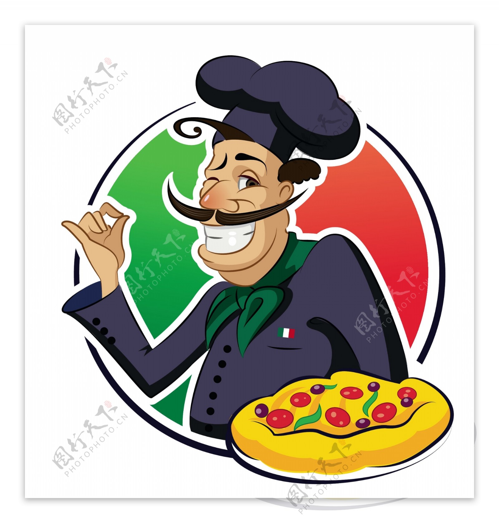 外国厨师和披萨插画