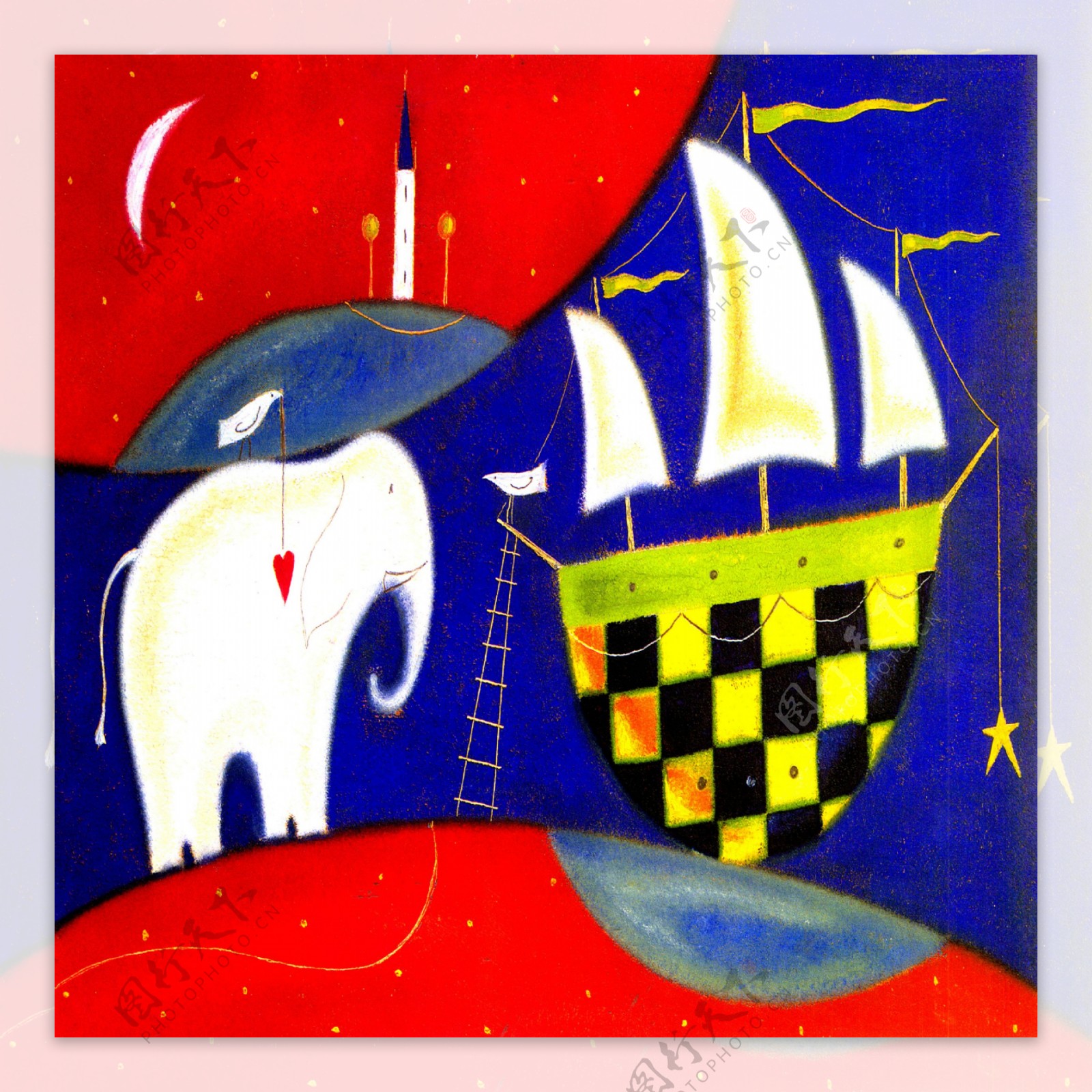 大象帆船油画无框画图片