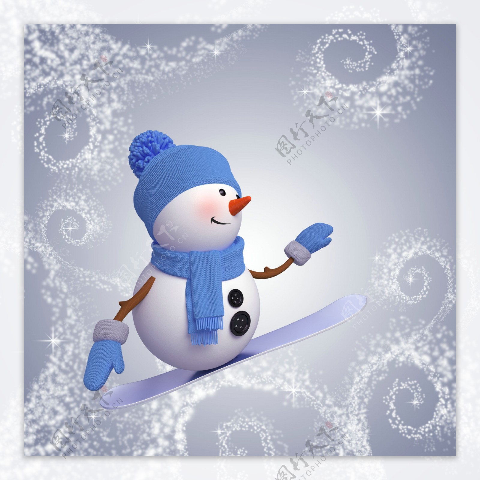 滑板上的立体雪人图片