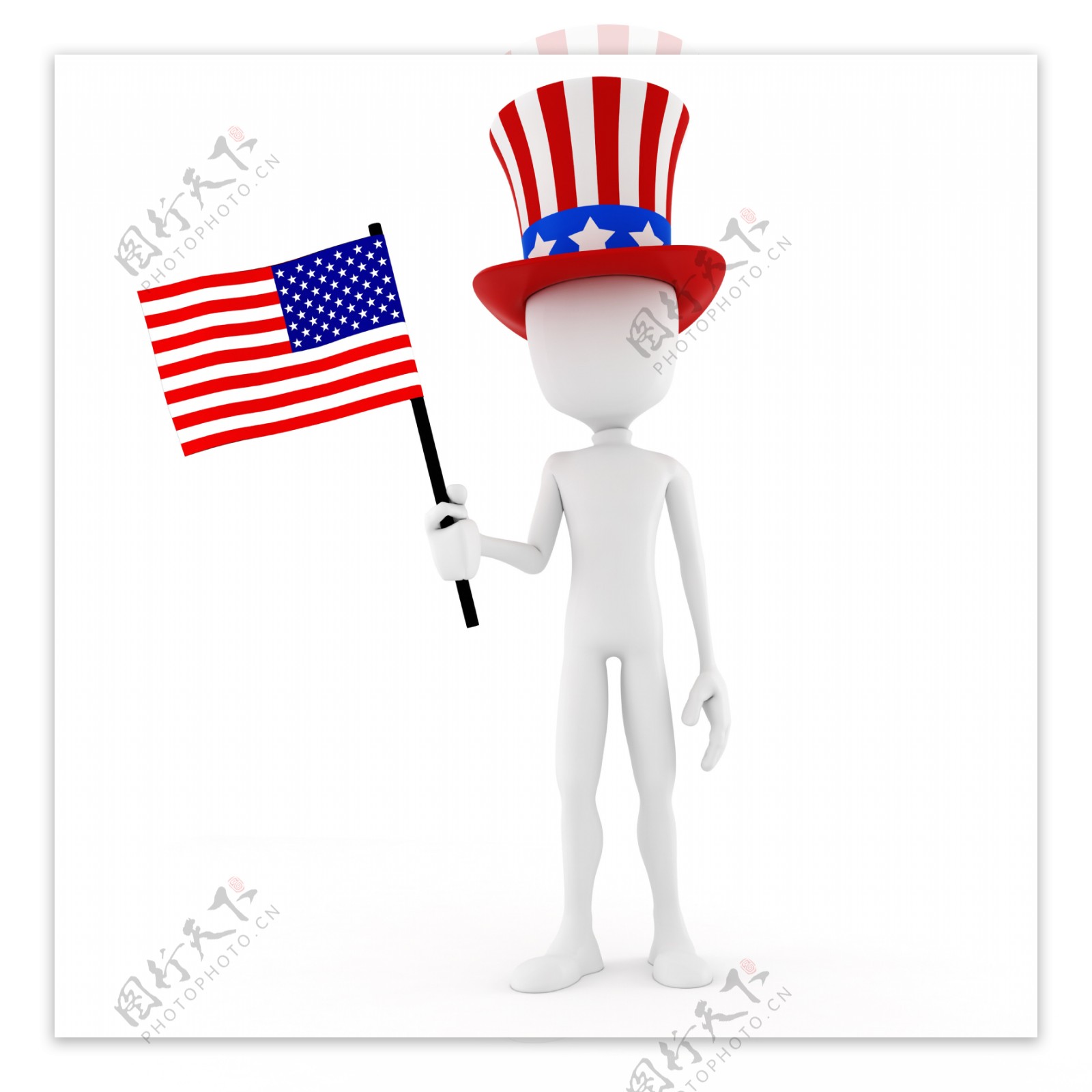 拿着美国国旗的3D小人图片