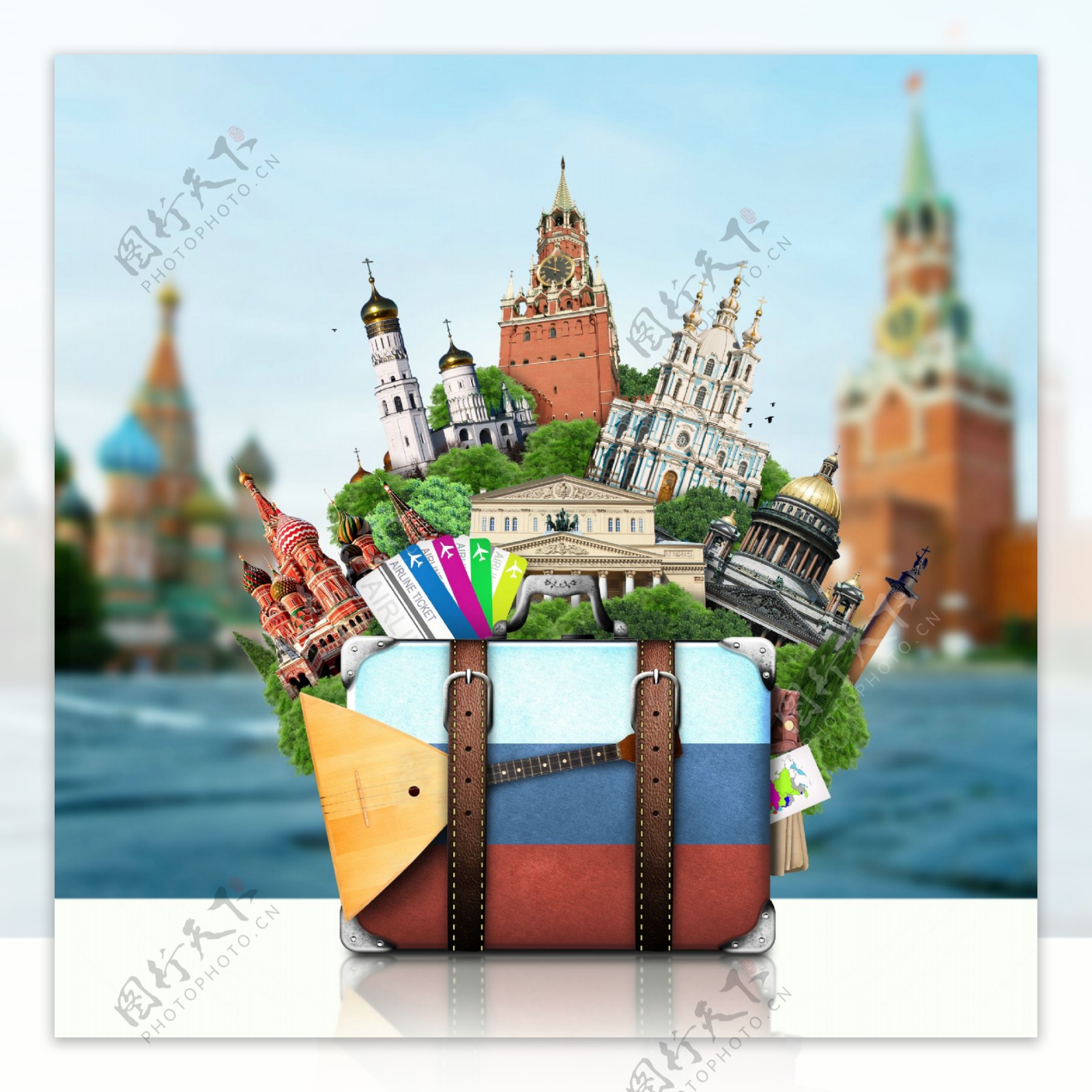 行李箱与世界旅游景点图片