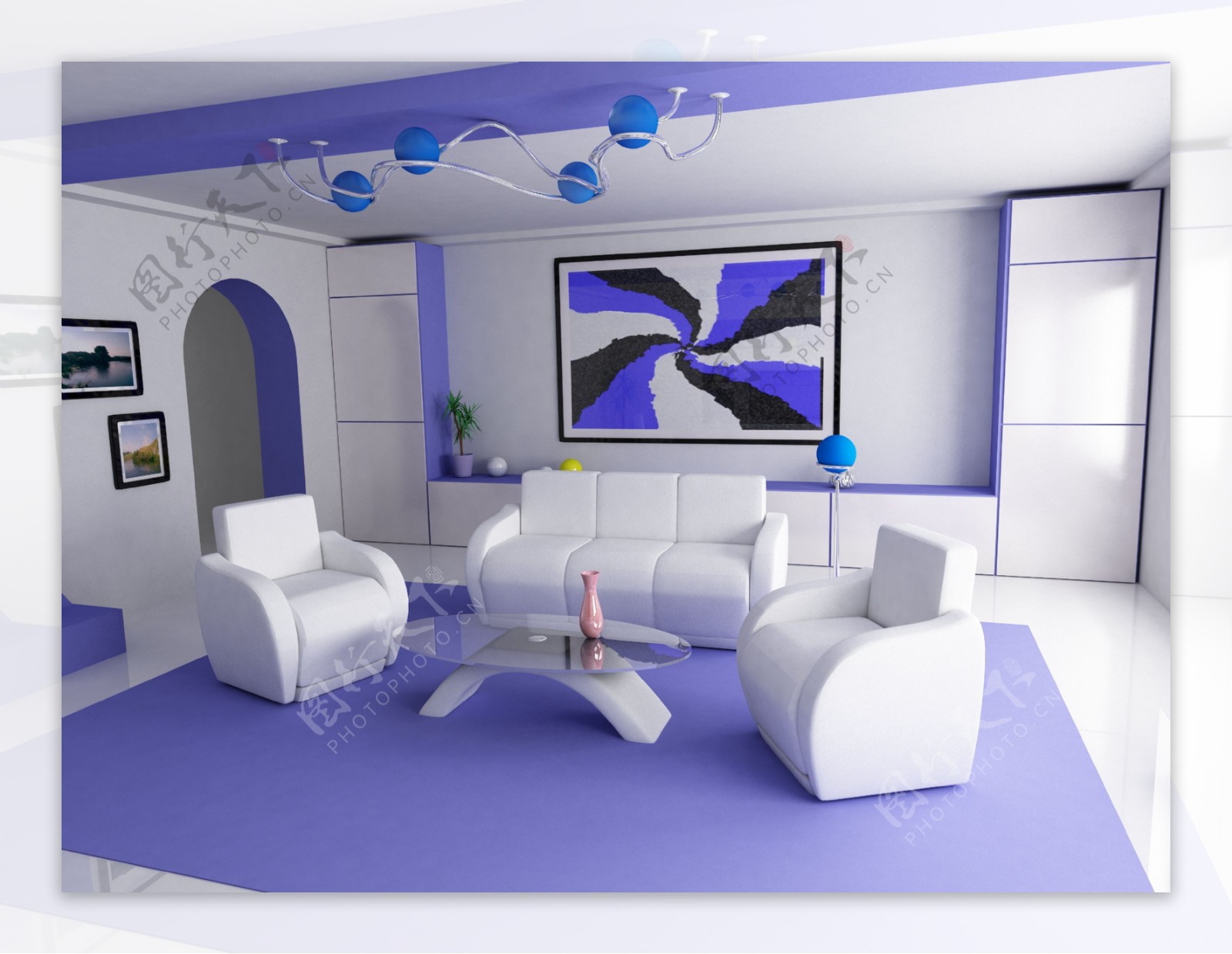 紫色风格客厅装饰图图片