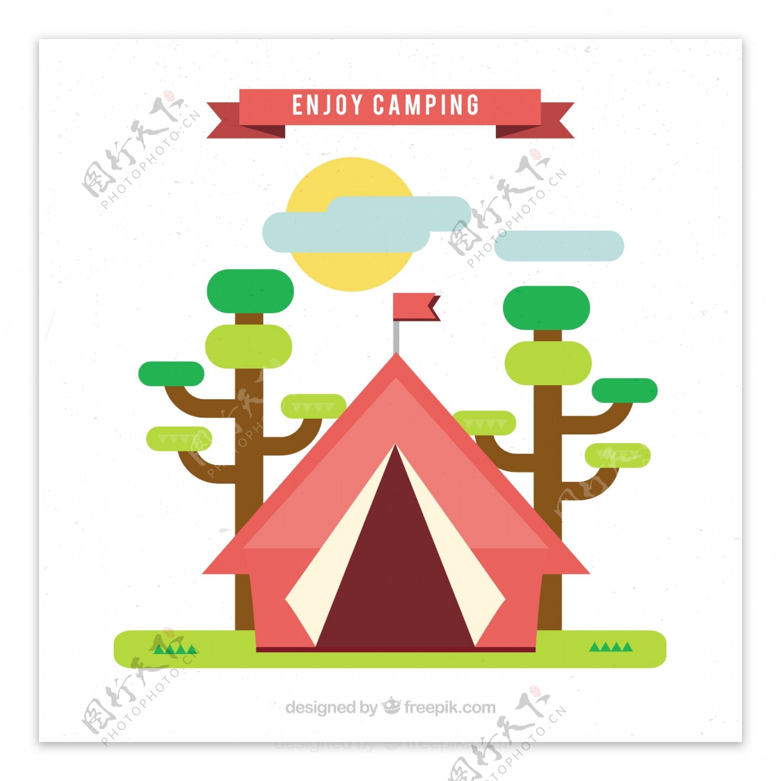 在平面设计中的红色野营帐篷